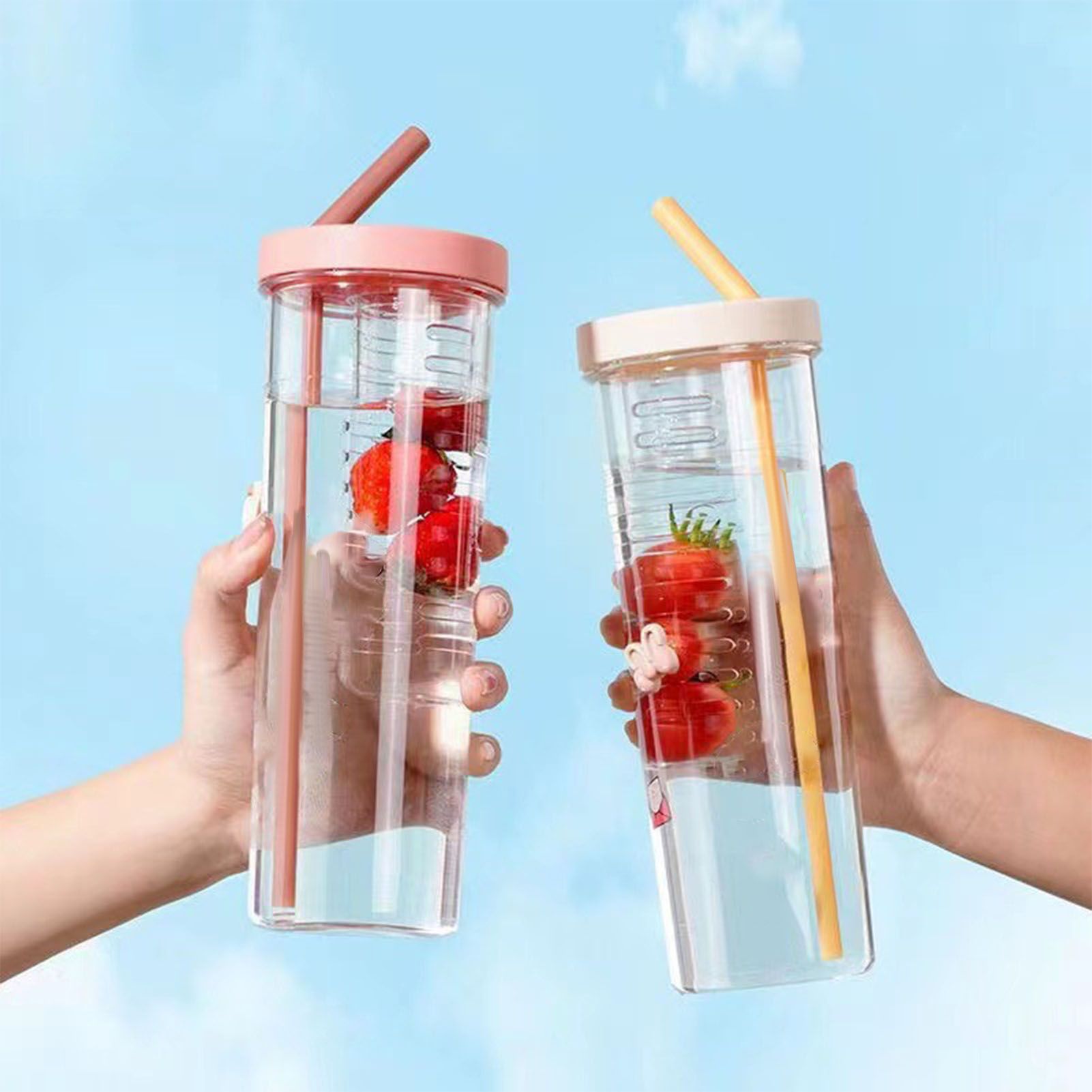 700ml Straw Cup Transparent Plastic Water Bottle with Straw Portable Juice Cup view 9