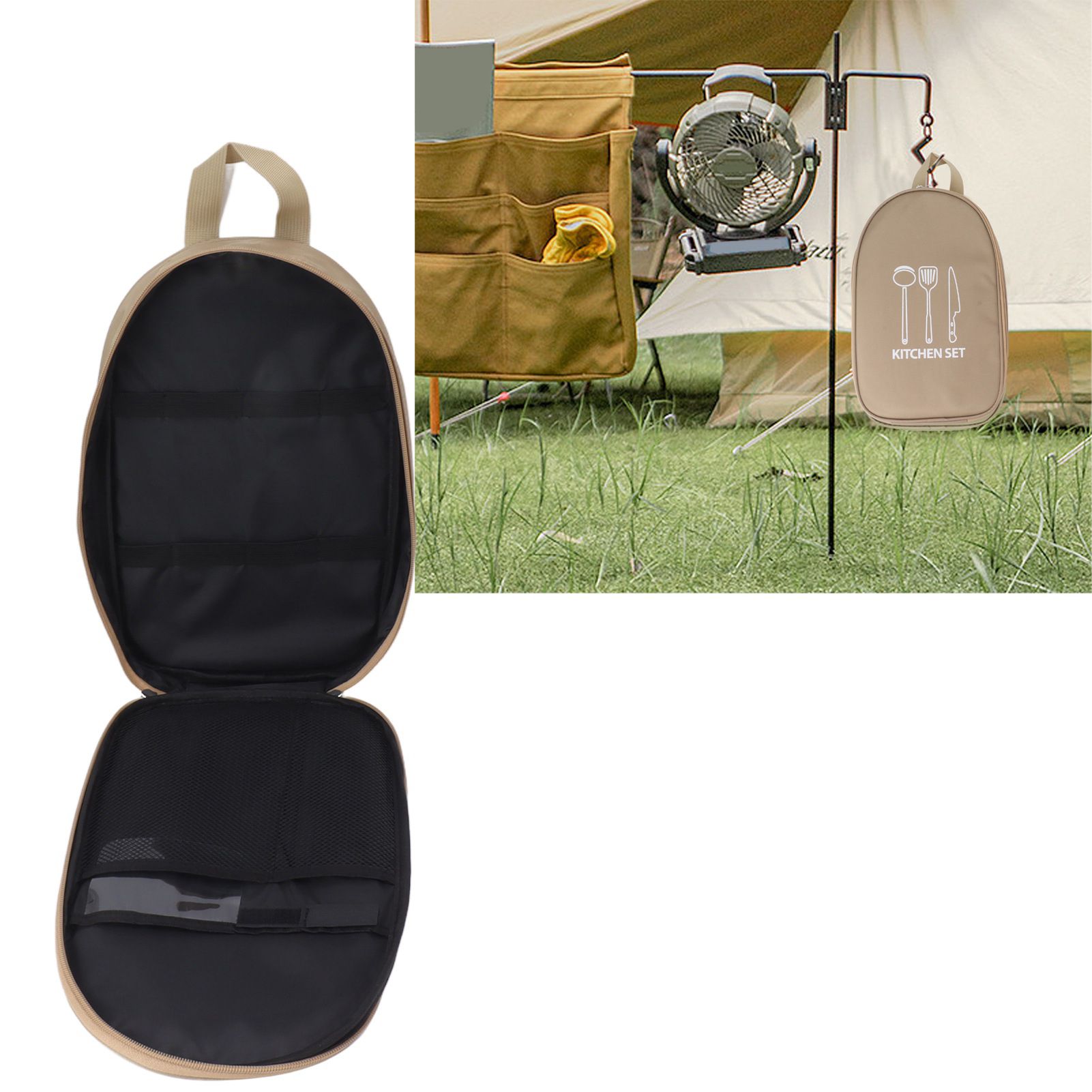 Camping Travel Cooking Utensils Bag Travel Cookware Pouch Bag with Handle for view 12