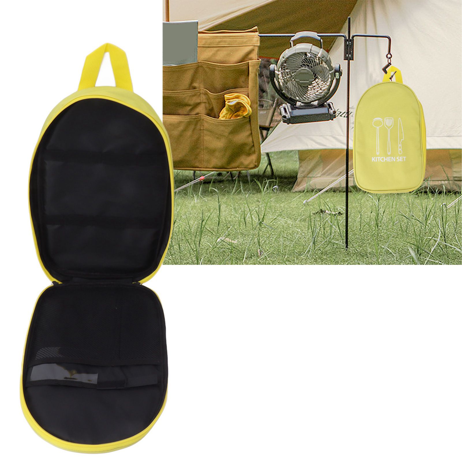 Camping Travel Cooking Utensils Bag Travel Cookware Pouch Bag with Handle for view 12