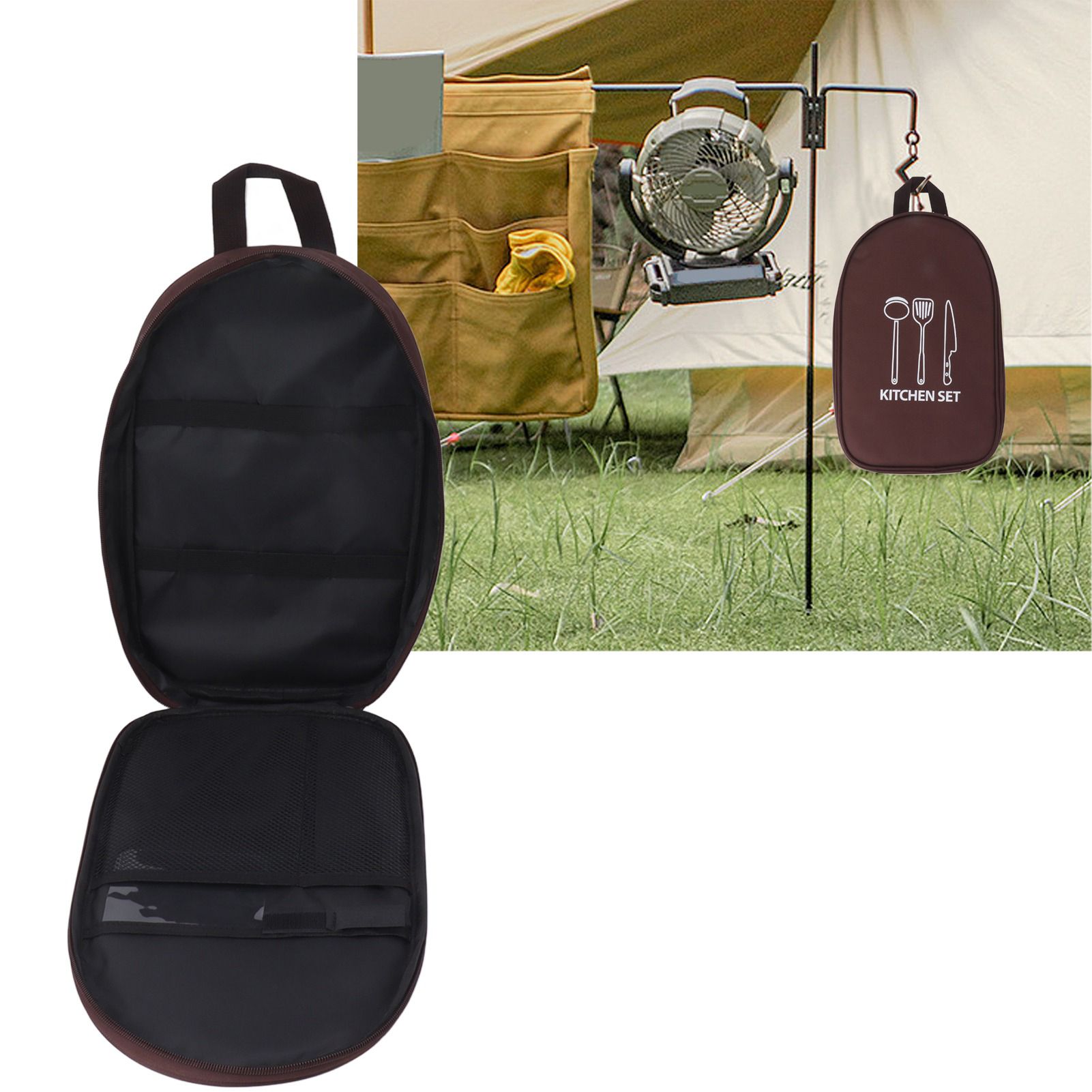 Camping Travel Cooking Utensils Bag Travel Cookware Pouch Bag with Handle for view 12