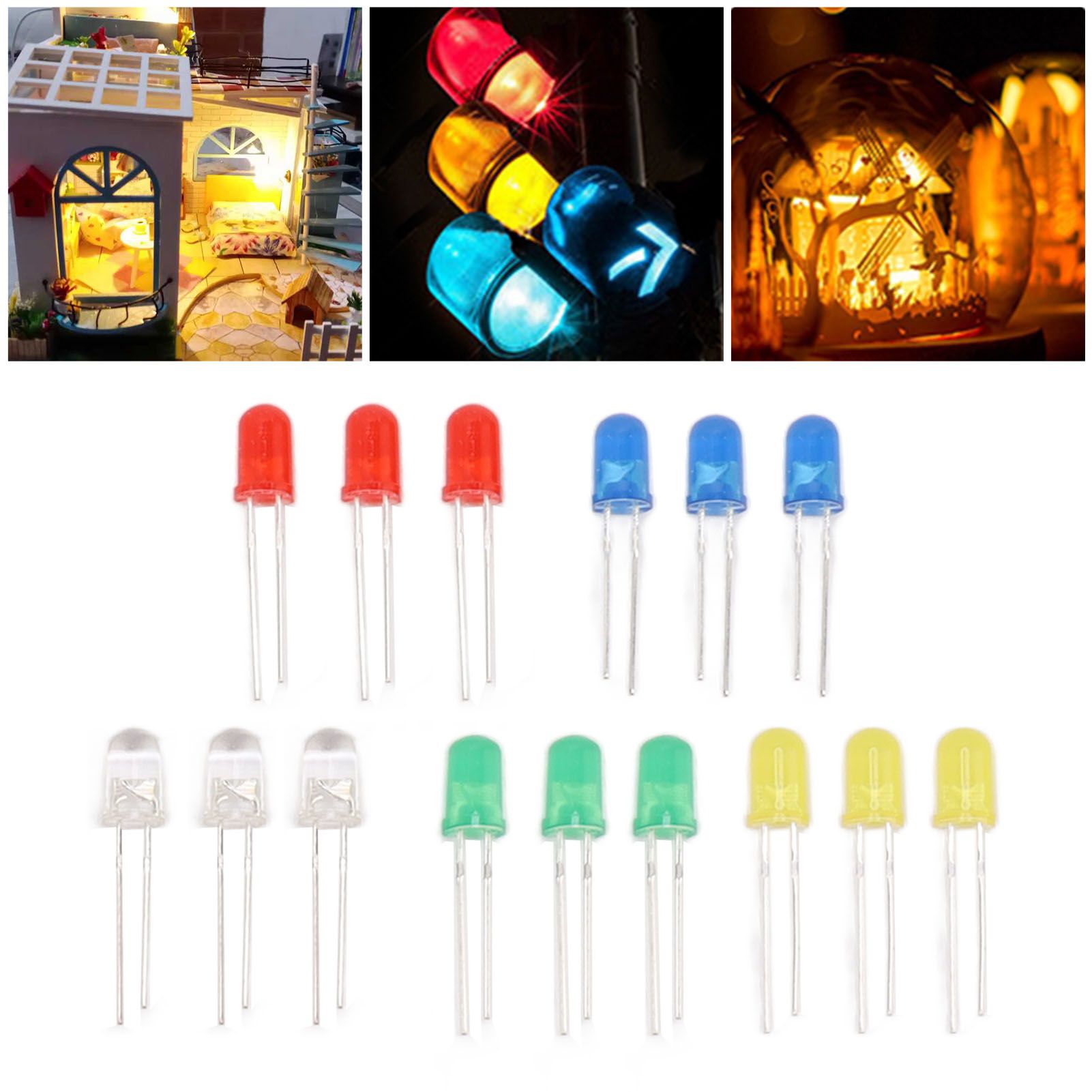 100pcs 5mm LED Diodes Red Green Yellow Blue White Light Emitting Diodes for view 12