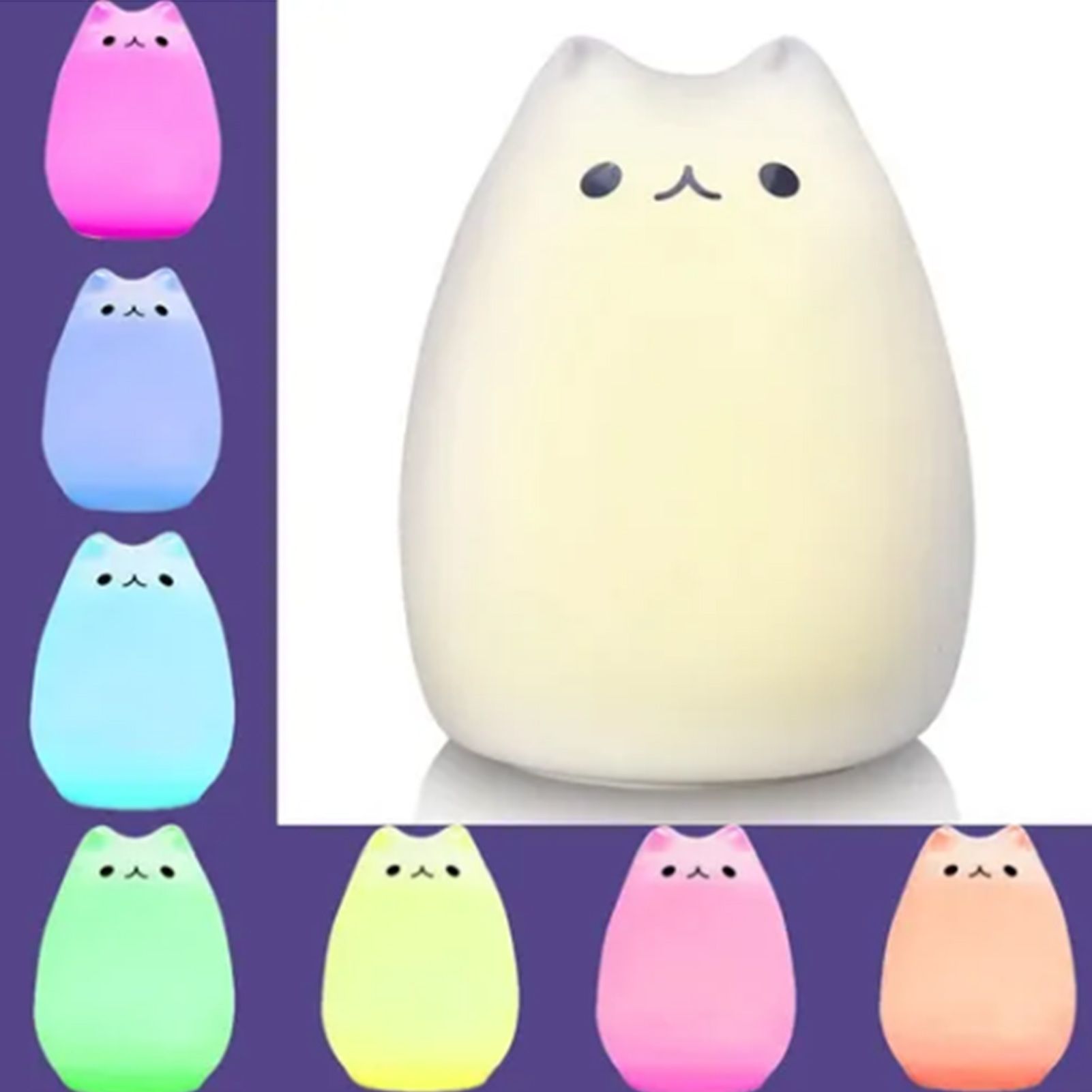 Cute Cat Night Light for Kids 7 Color LED Tap Nursery Night Light USB view 3
