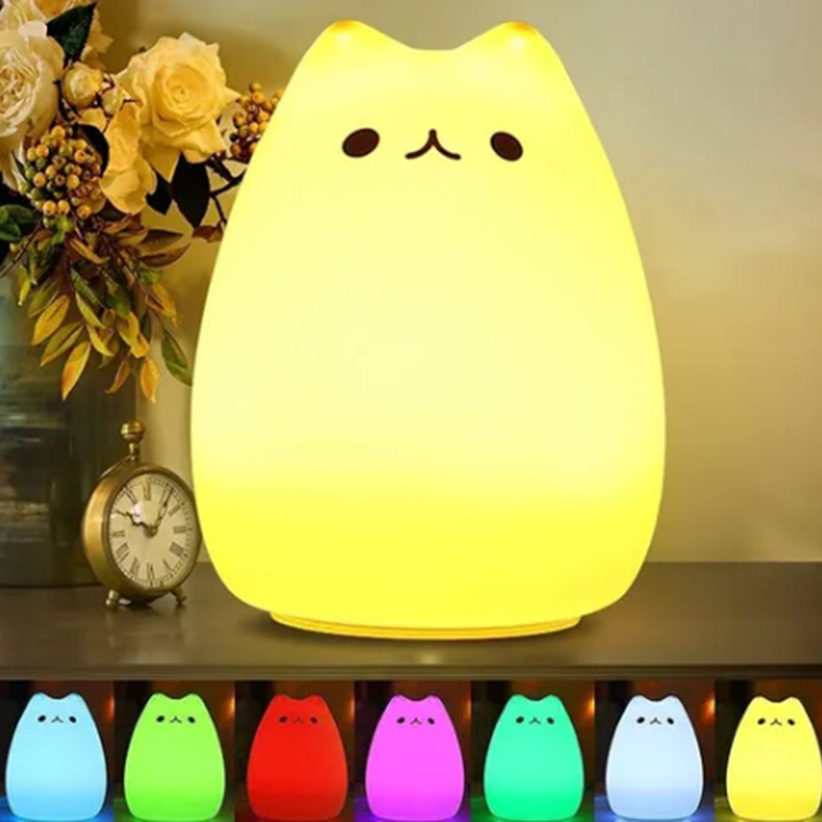 Cute Cat Night Light for Kids 7 Color LED Tap Nursery Night Light USB view 5