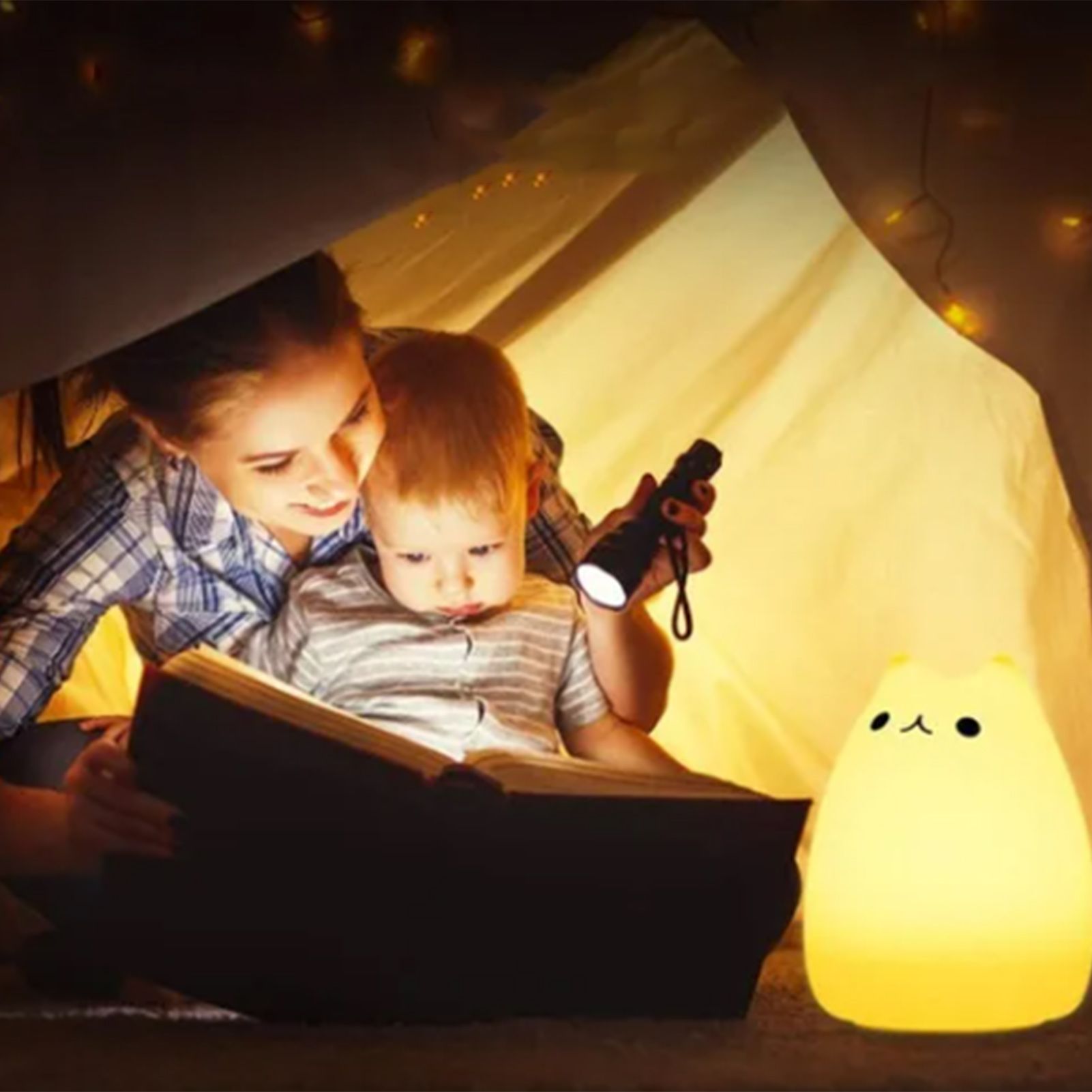 Cute Cat Night Light for Kids 7 Color LED Tap Nursery Night Light USB view 6