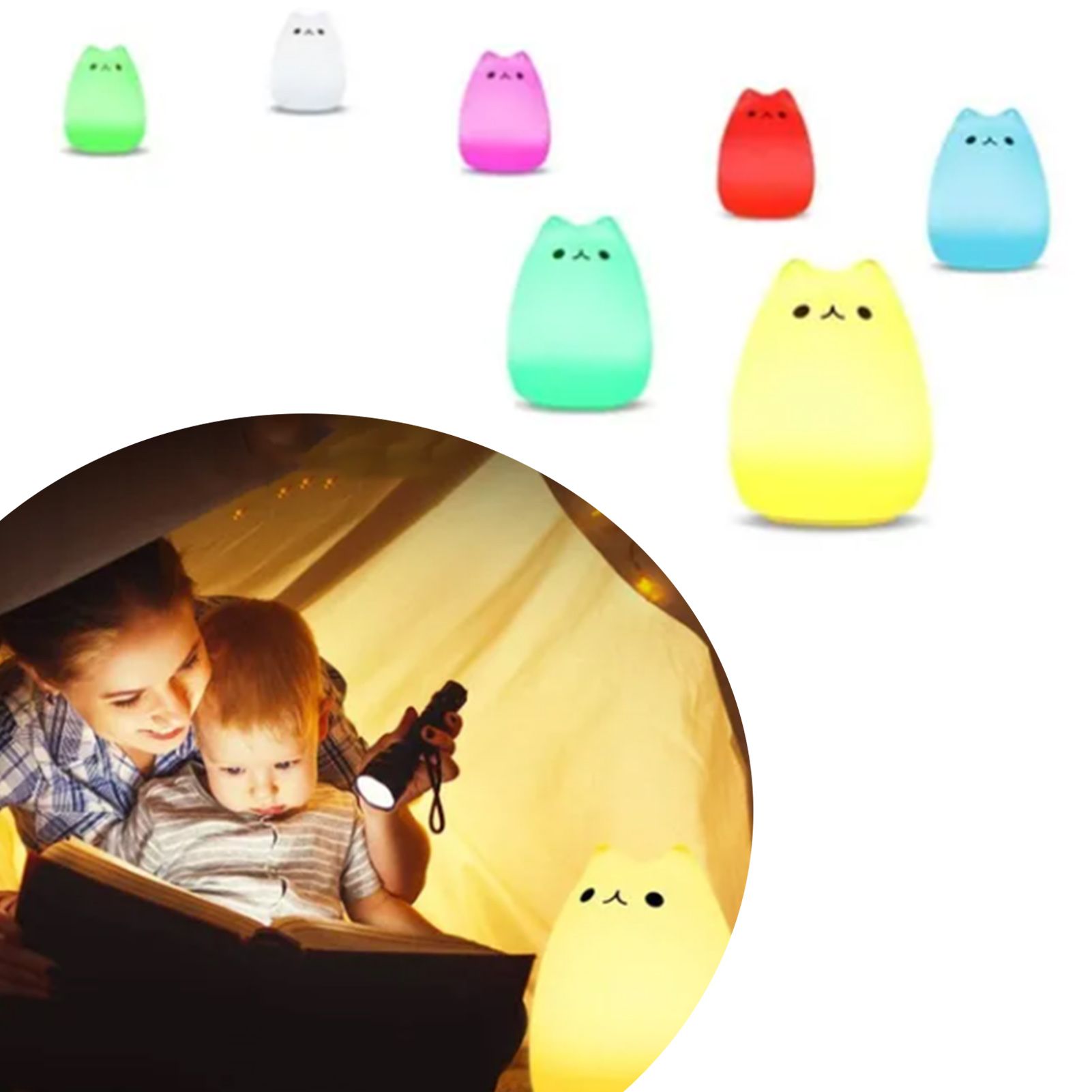 Cute Cat Night Light for Kids 7 Color LED Tap Nursery Night Light USB view 10