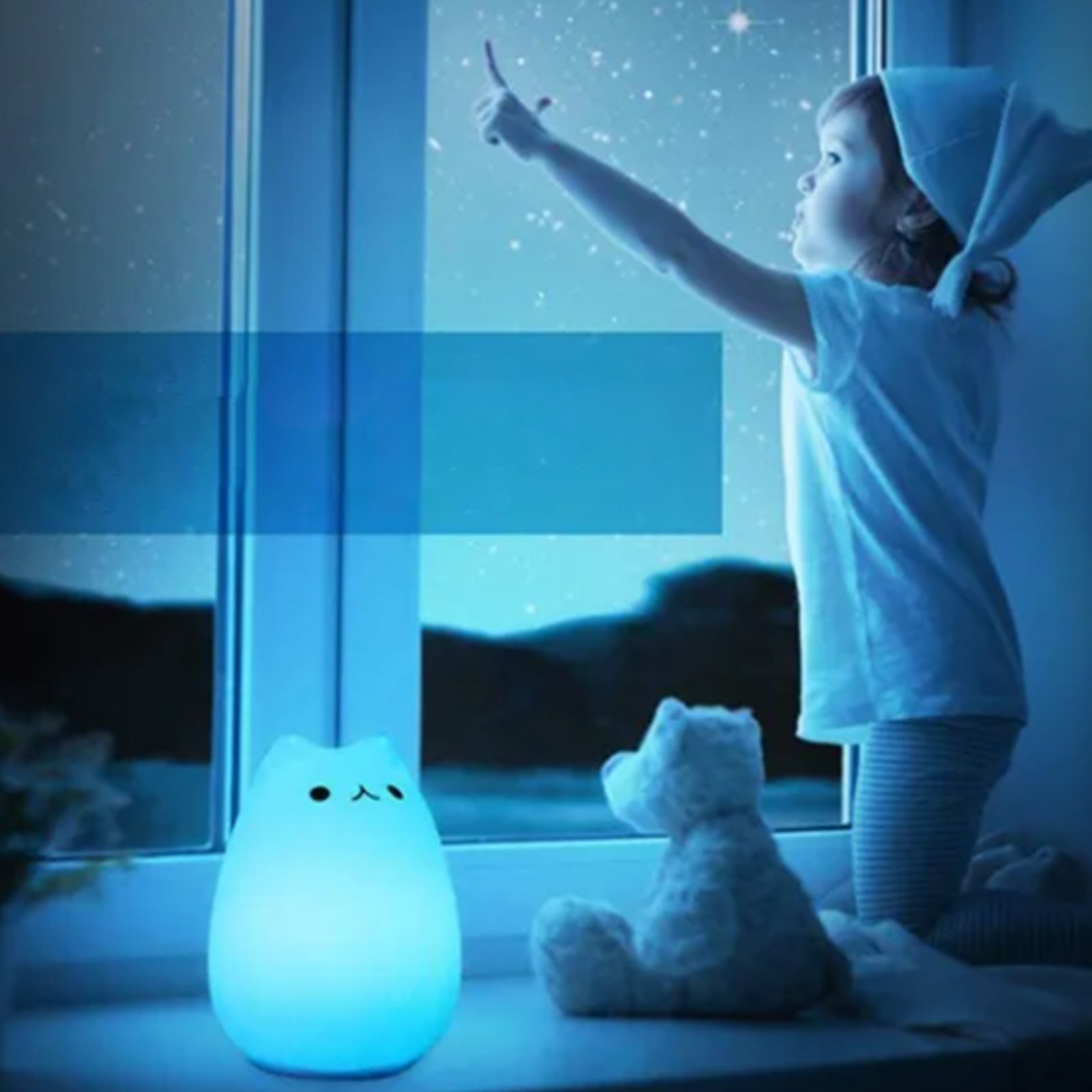 Cute Cat Night Light for Kids 7 Color LED Tap Nursery Night Light USB view 12