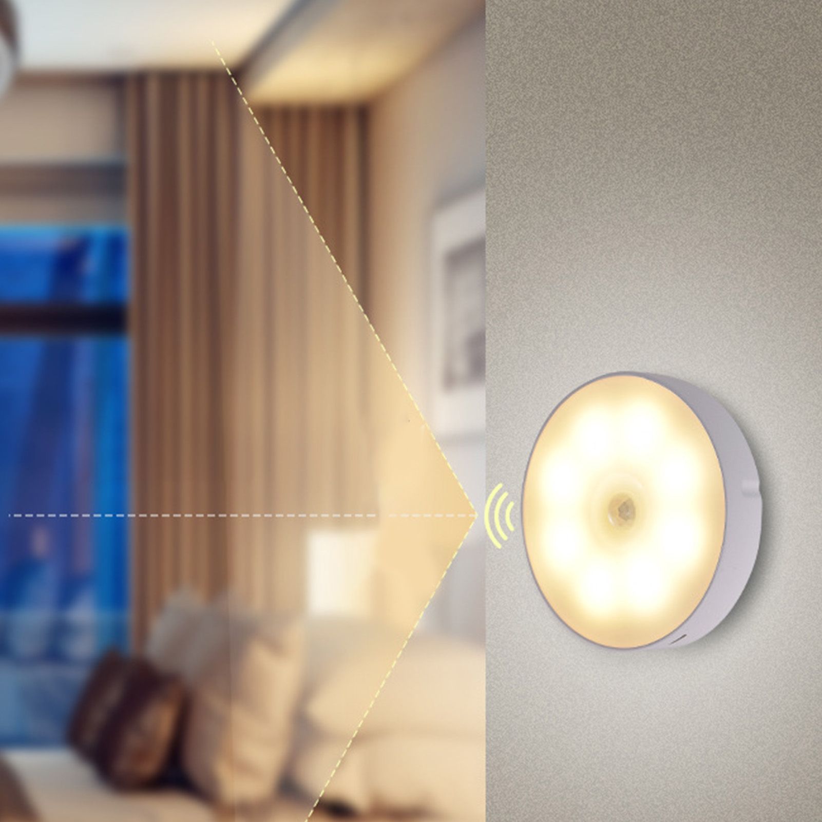 4Pcs Motion Sensor Night Light Rechargeable LED Lamp Auto On Off Warm White view 5