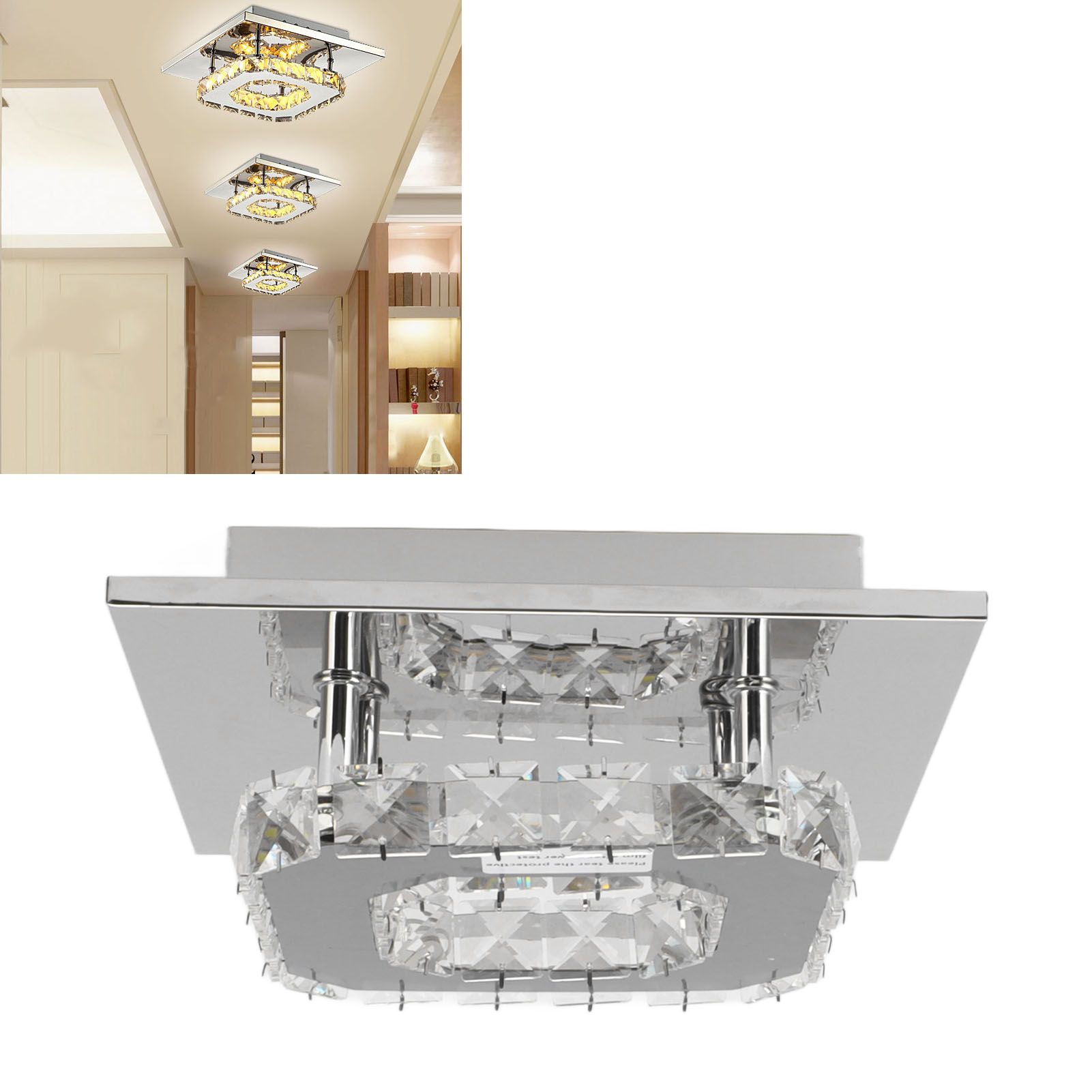 LED Ceiling Lamp 3 Light Color Modern Decorative Square Faux Crystal Mini view 11