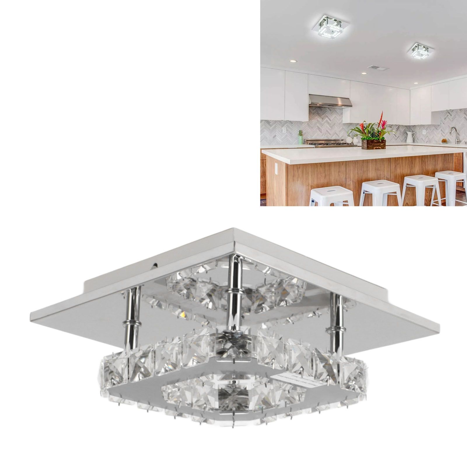 LED Ceiling Lamp 3 Light Color Modern Decorative Square Faux Crystal Mini view 12