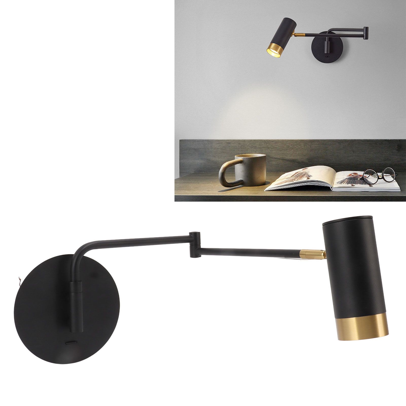 Swing Arm Wall Lamp Wall Mounted Bedside Lamps with Adjustable Swing Arms for view 11