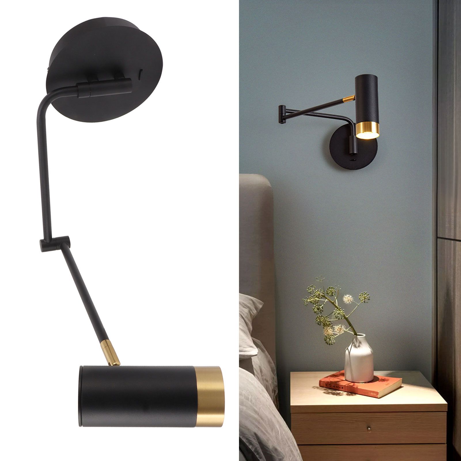 Swing Arm Wall Lamp Wall Mounted Bedside Lamps with Adjustable Swing Arms for view 12