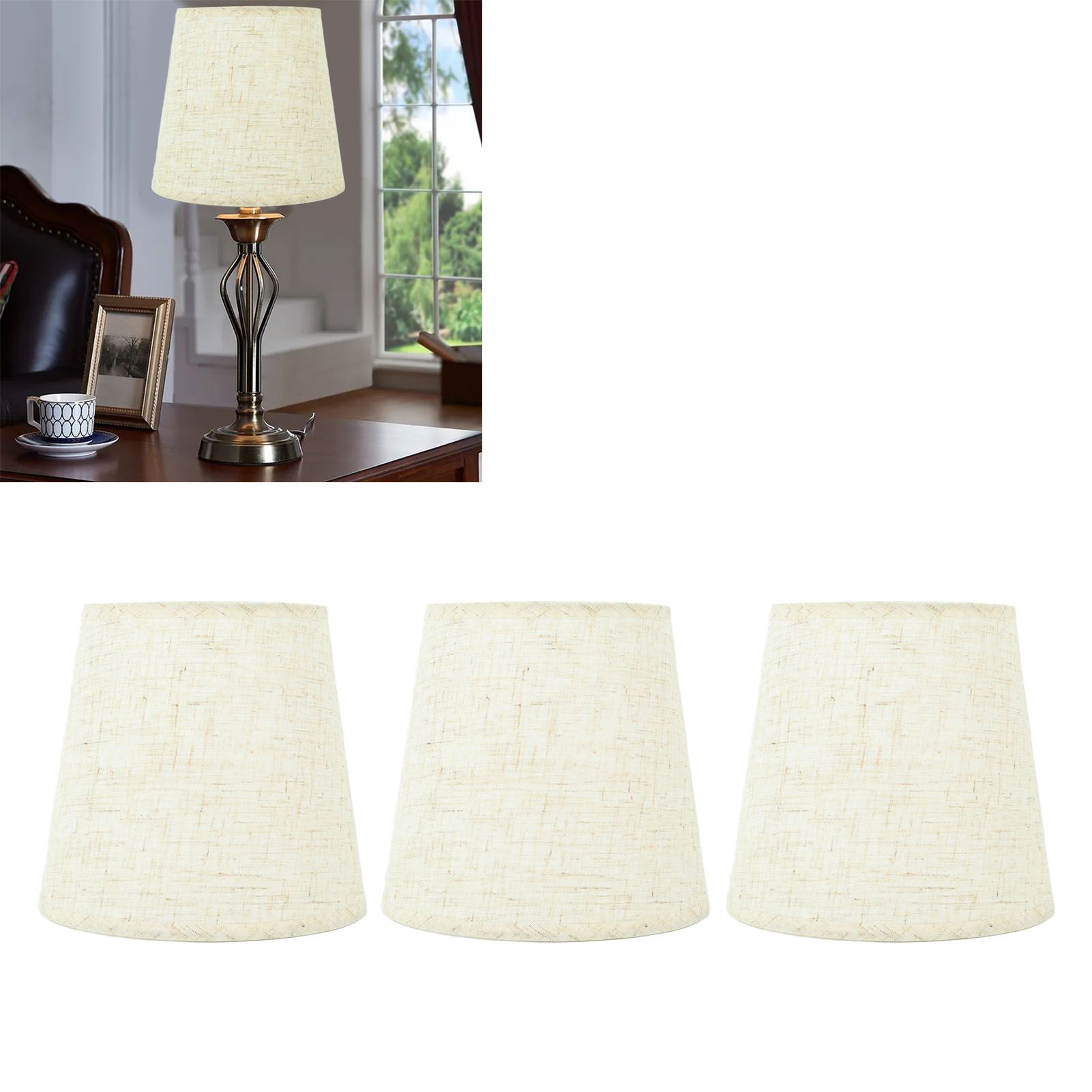 3Pcs Lampshades Hand Crafted Natural Linen Stylish Dustproof Barrel Chandelier view 11