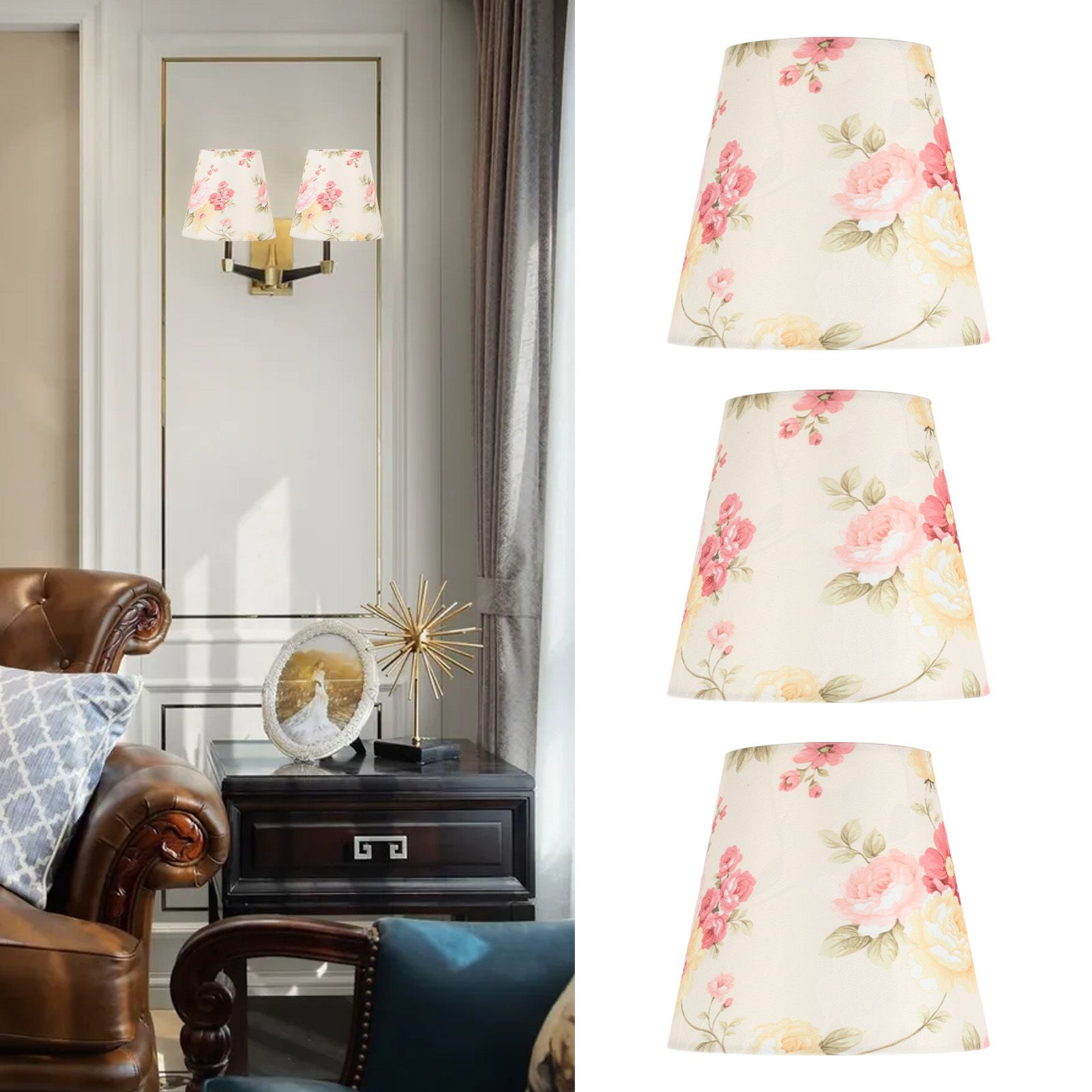 Cloth Lamp Shade Flower Pattern Clip On Bulb Lampshade for Table Lamp view 12