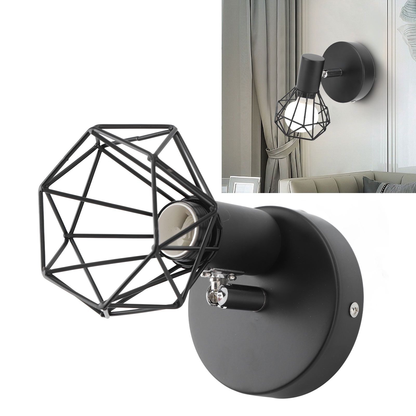 Adjustable Lamp Holder Industrial Black E14 Wall Mounted Light Bulb Holder for view 11