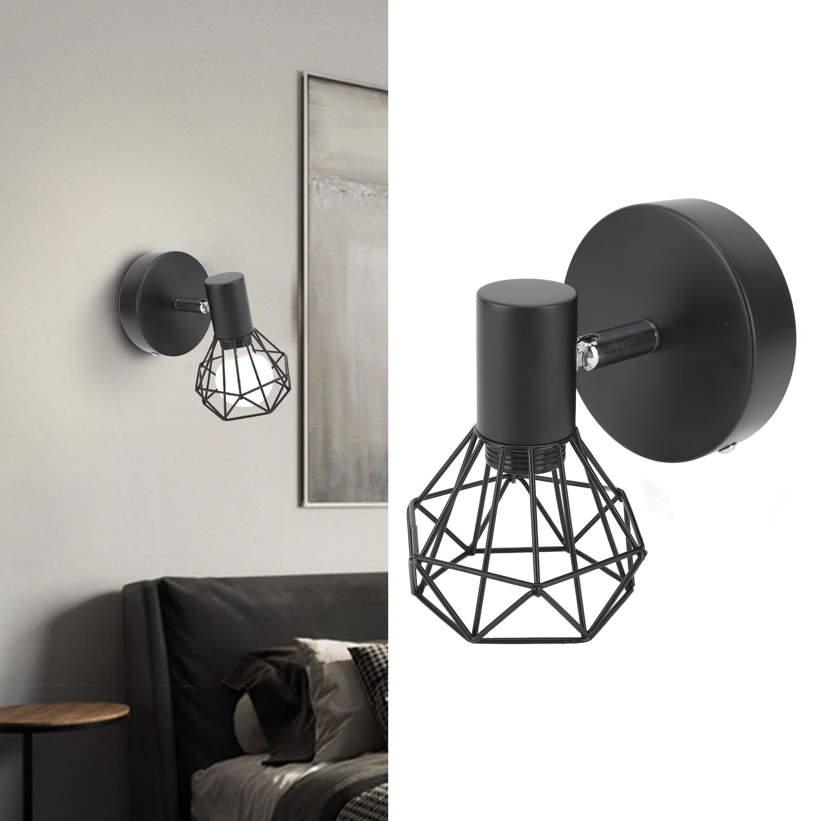 Adjustable Lamp Holder Industrial Black E14 Wall Mounted Light Bulb Holder for view 12
