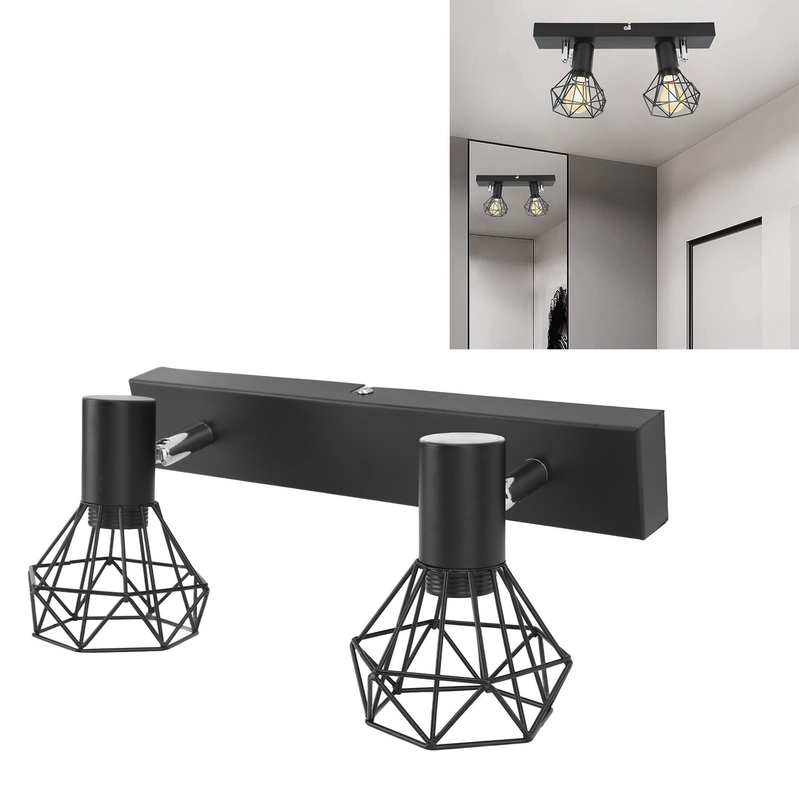 Ceiling Track Light Fixture E14 Lamp Holder Adjustable 2 Head Vintage Tracking view 12