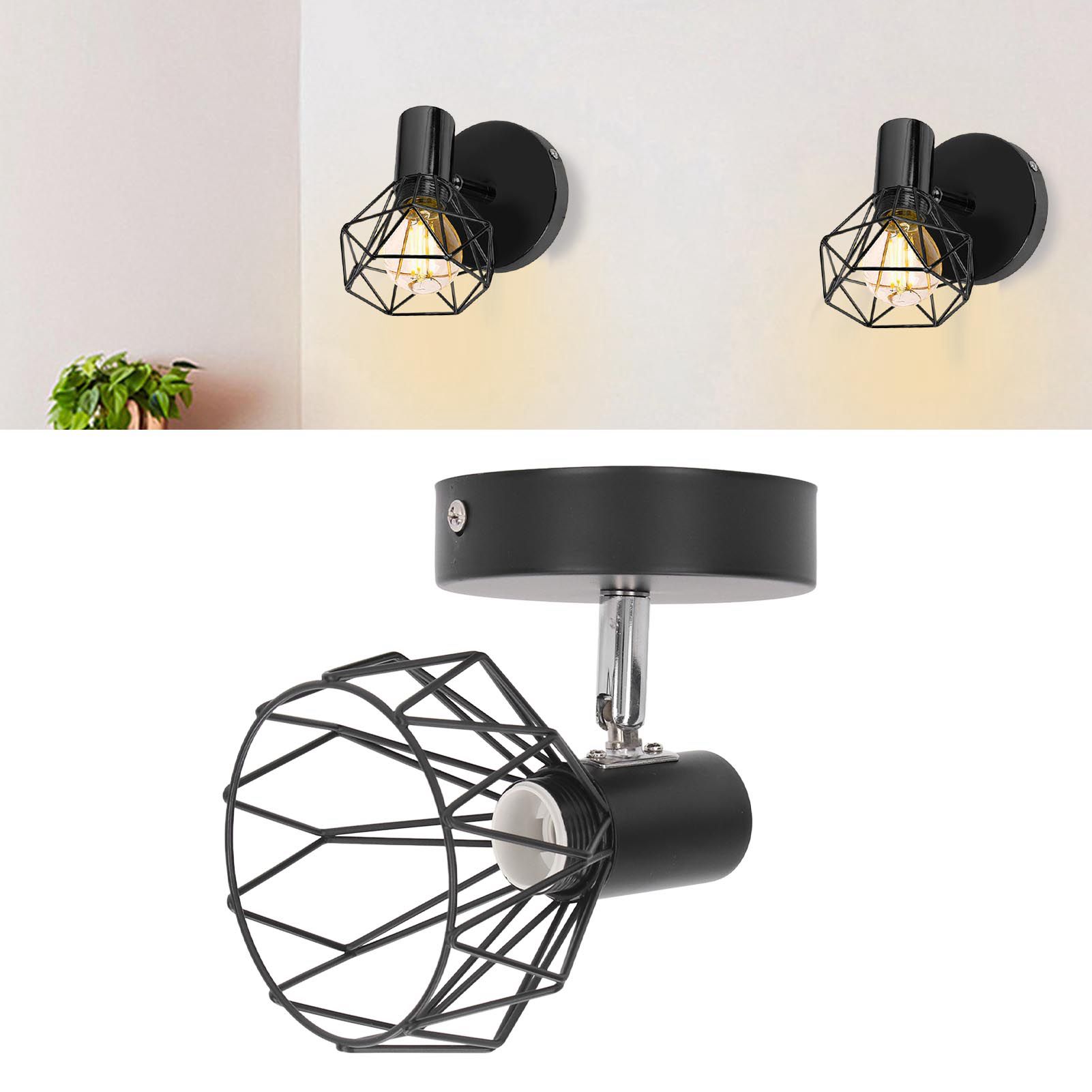 Wall Lamp Holder with Metal Cage E14 Industrial Style Metal Vintage Wall view 12