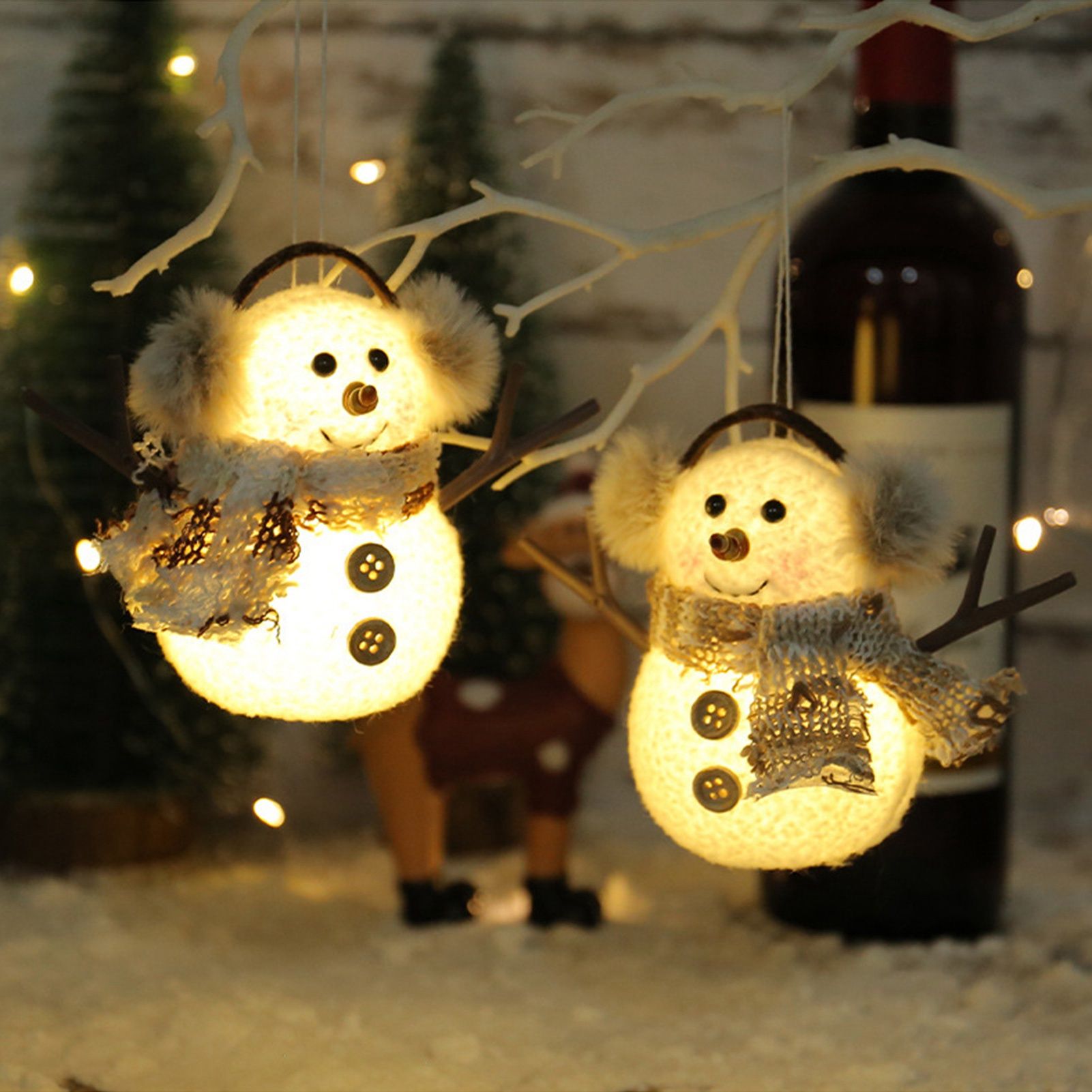 2pcs Enchanting Illuminated Mini Snowman Ornament for Christmas Home Decor view 9