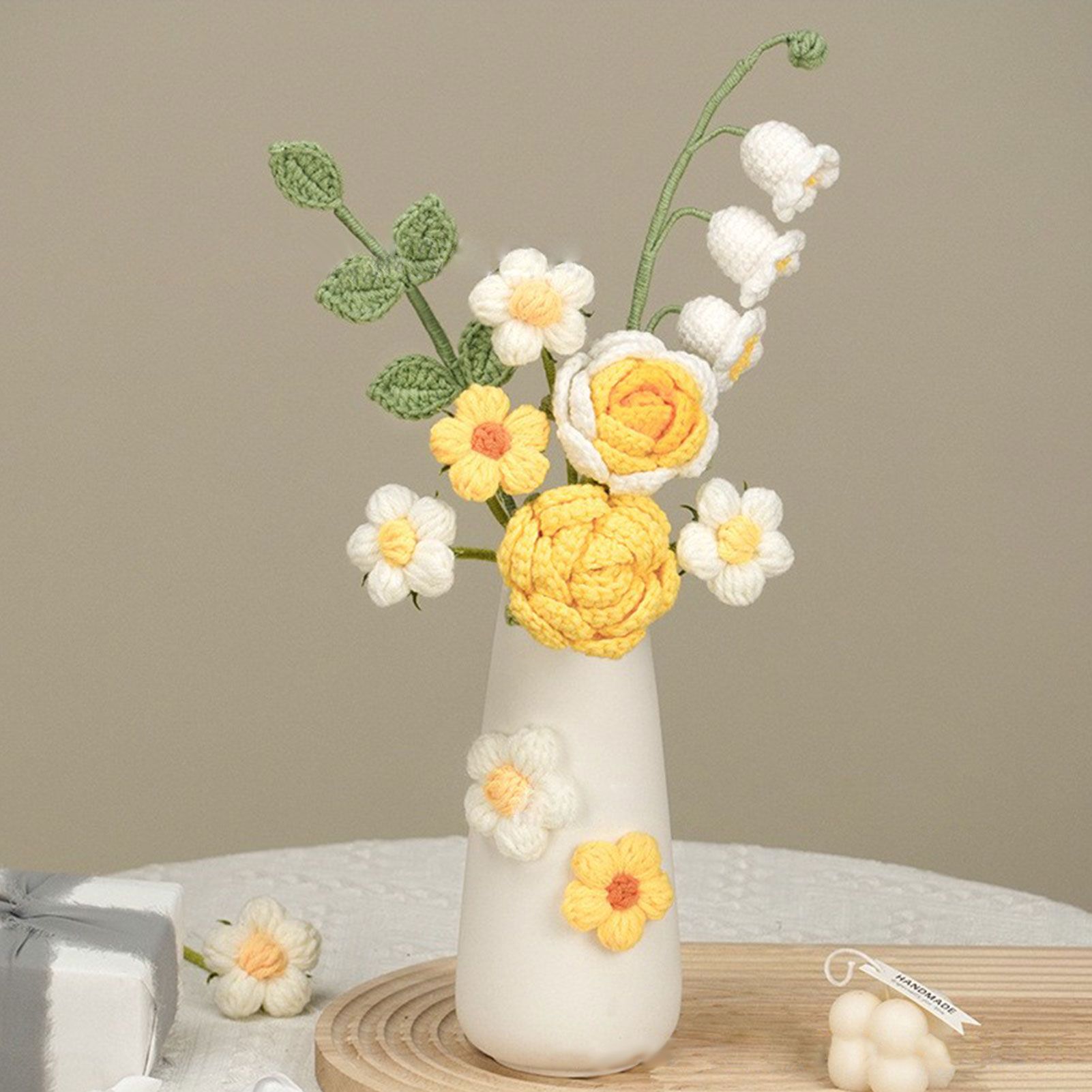 Simulation Woolen Flower Handmade Knitting Artificial Flower Crochet Knitted view 3