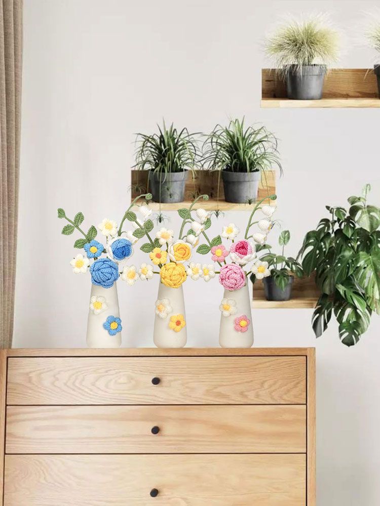 Simulation Woolen Flower Handmade Knitting Artificial Flower Crochet Knitted view 6