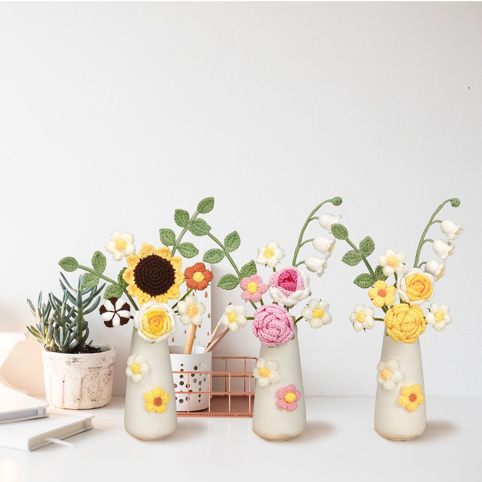 Simulation Woolen Flower Handmade Knitting Artificial Flower Crochet Knitted view 7