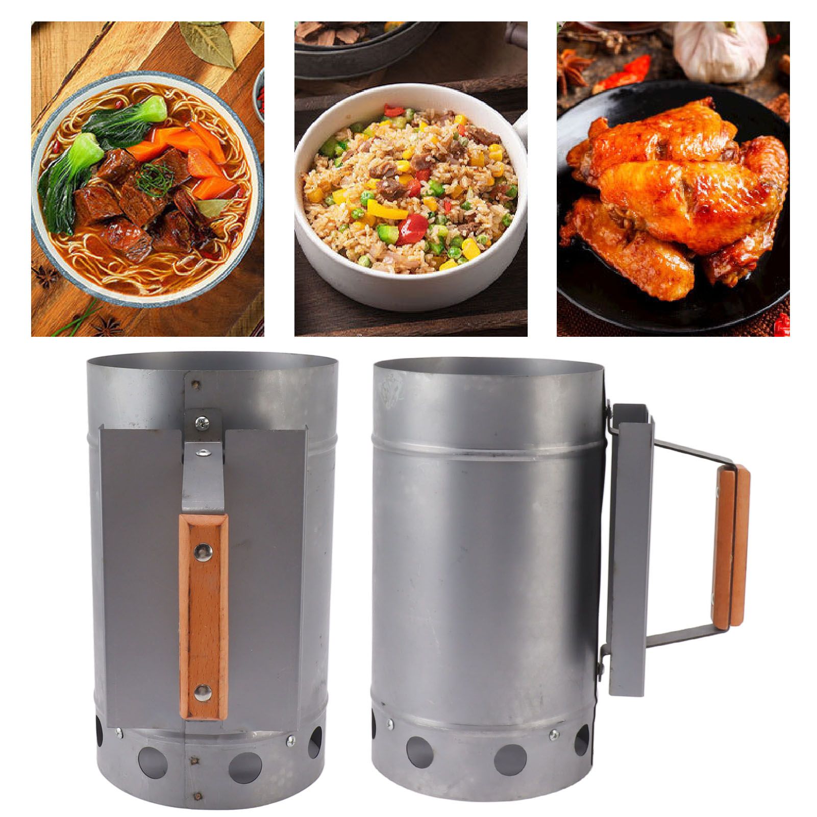 Grill Chimney Starter Wood Handle Compact Barbecue Chimney Starter for Outdoor view 11