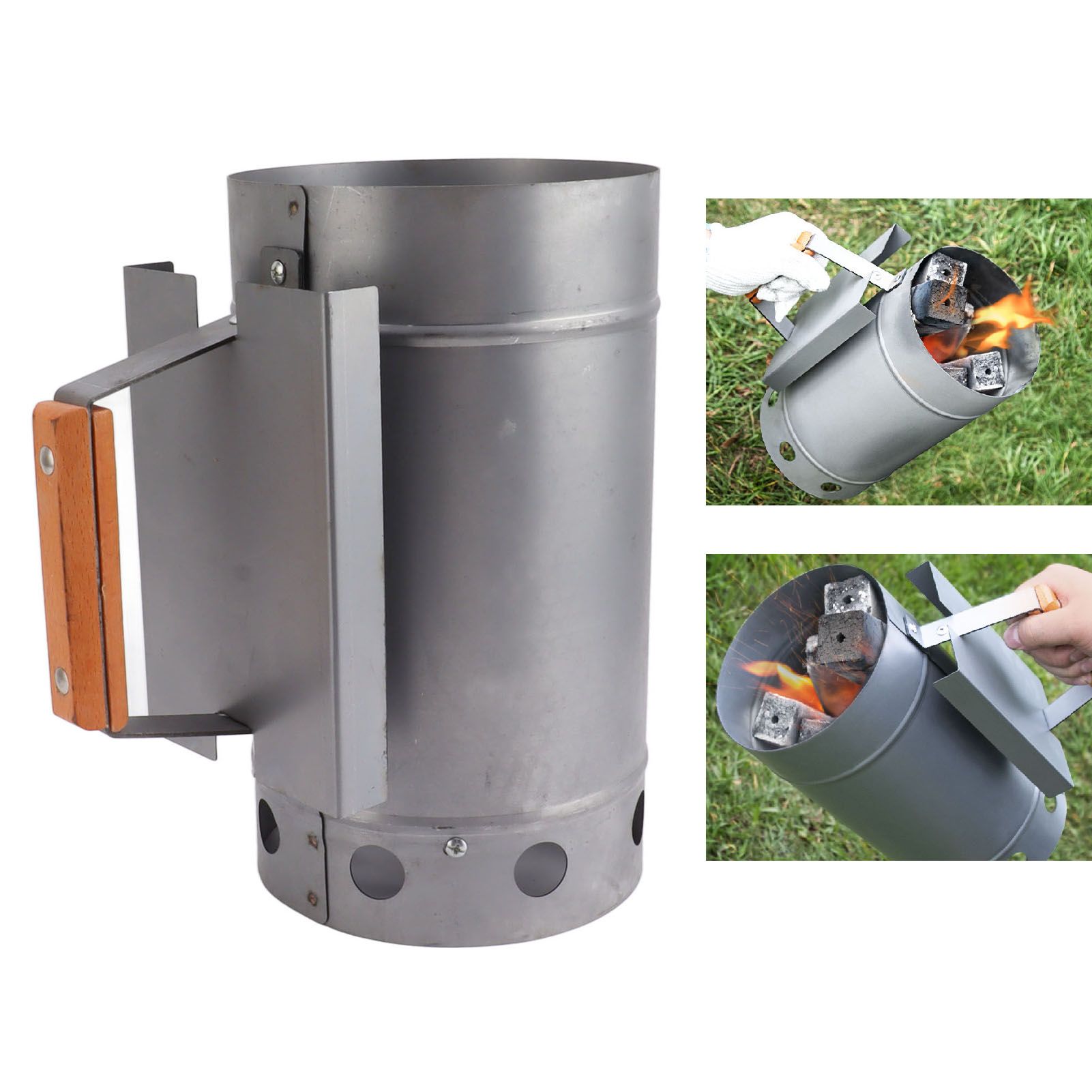 Grill Chimney Starter Wood Handle Compact Barbecue Chimney Starter for Outdoor view 12