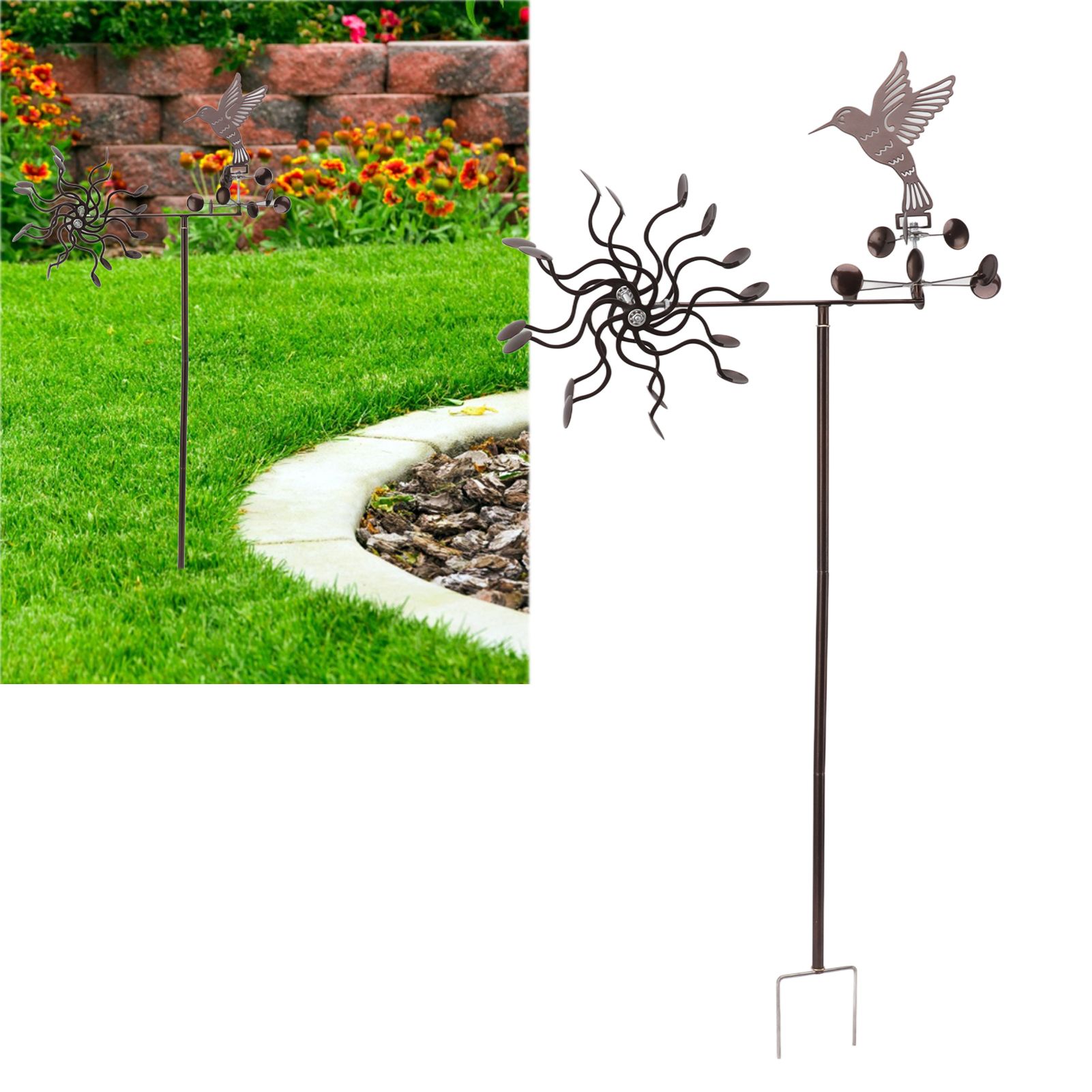 Wind Spinners Iron Hummingbird Metal Windmill Wind Sculpture for Outdoor Lawn view 11