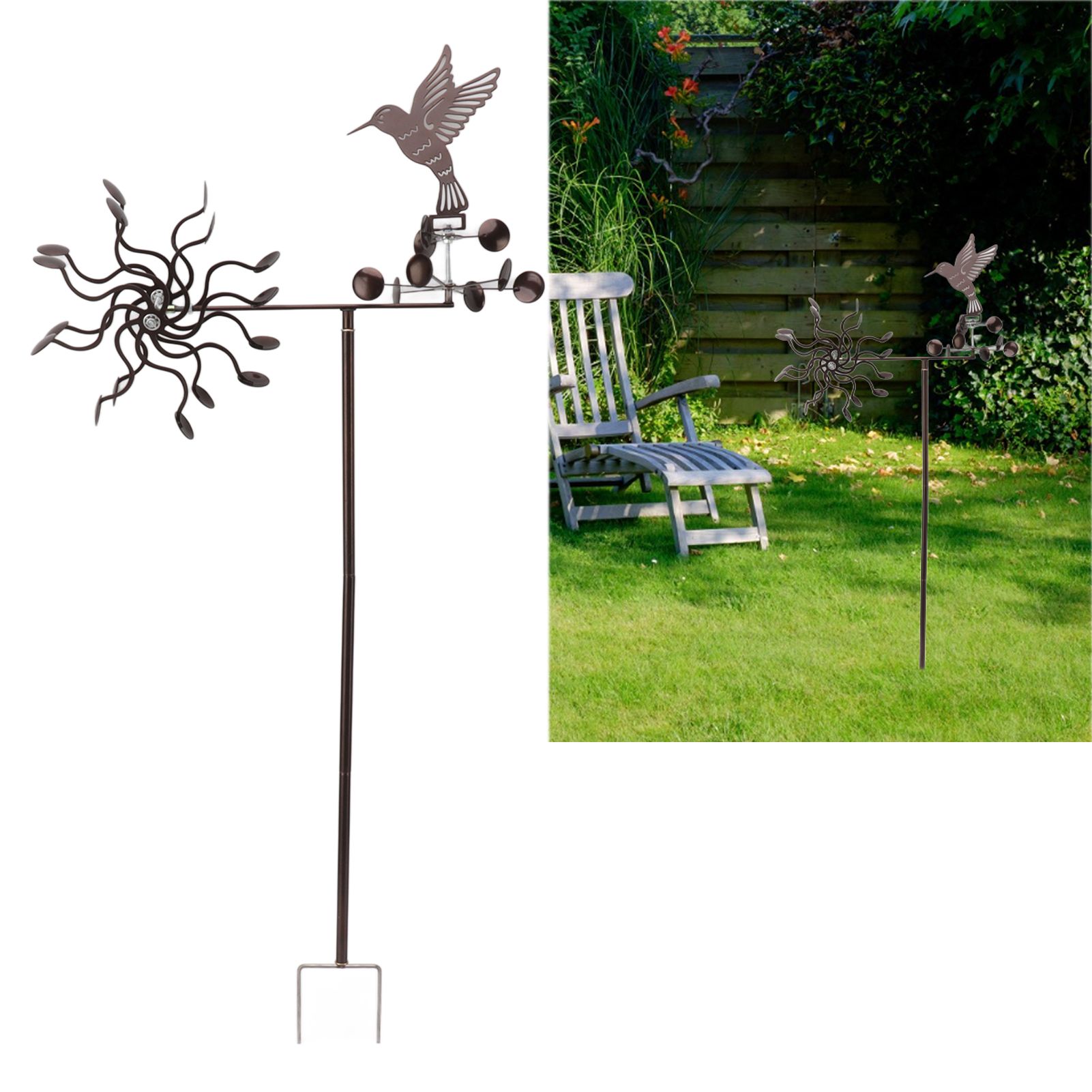 Wind Spinners Iron Hummingbird Metal Windmill Wind Sculpture for Outdoor Lawn view 12
