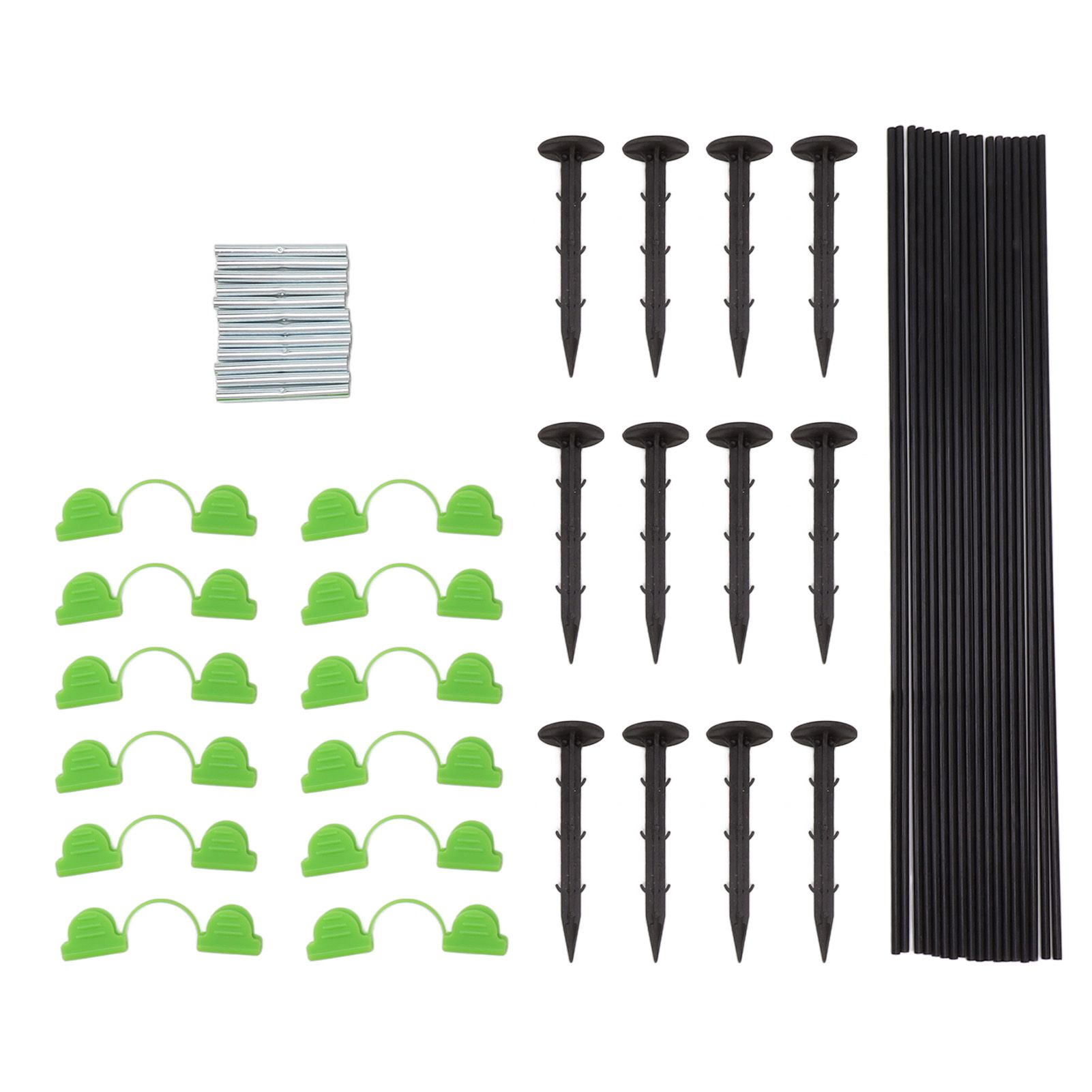 18 Fiberglass Rods 12 Connecting Pipes 12 Clips 12 Garden Stakes for