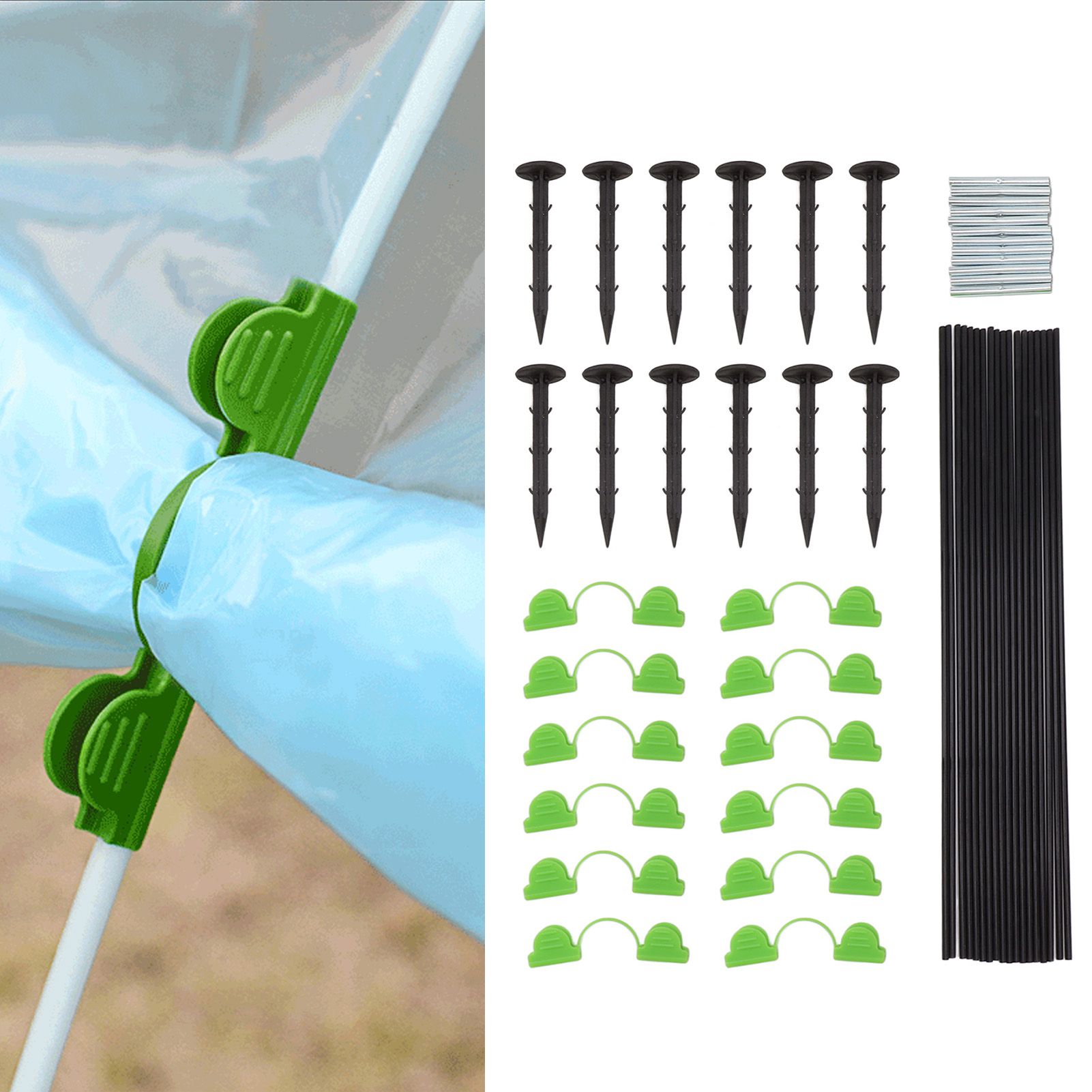 18 Fiberglass Rods 12 Connecting Pipes 12 Clips 12 Garden Stakes for view 12