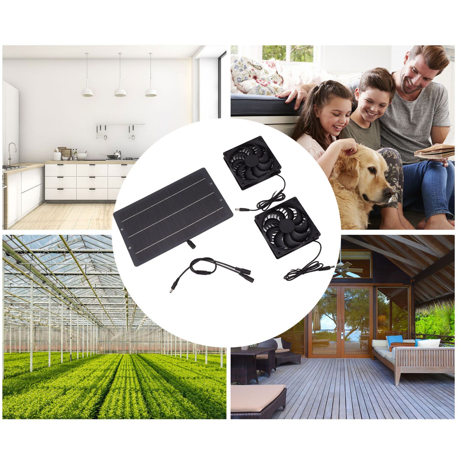 10W Solar Panel Fan Kit Weatherproof Solar Powered Dual Exhaust Fan Wall view 12