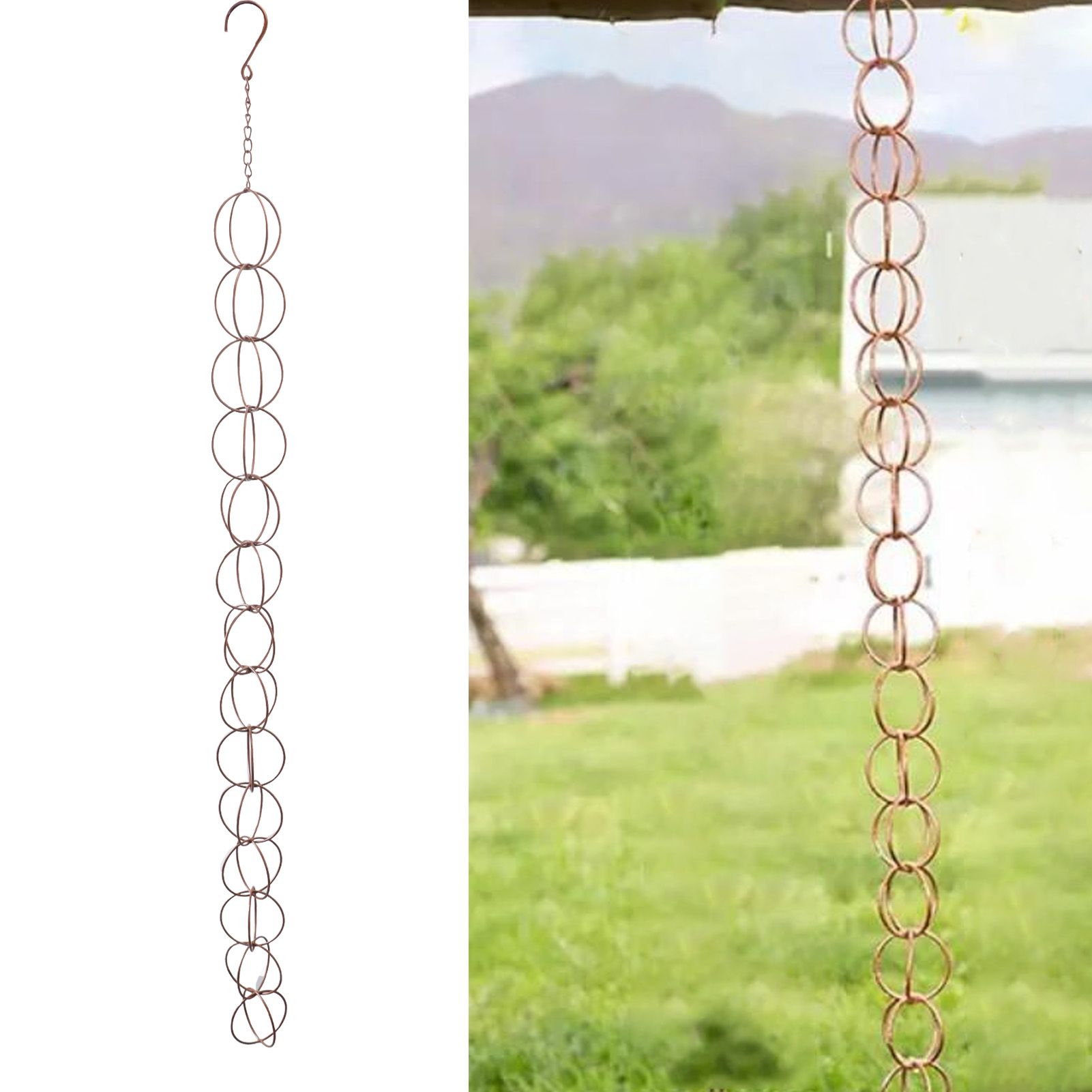 Metal Rain Chain Drainage Function Decorative Ring Wind Chime with Hook for view 11