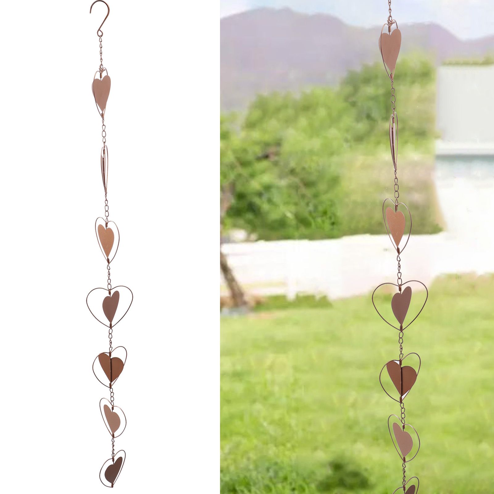 Metal Rain Chain Drainage Function Decorative Heart Shape Wind Chime with Hook view 11