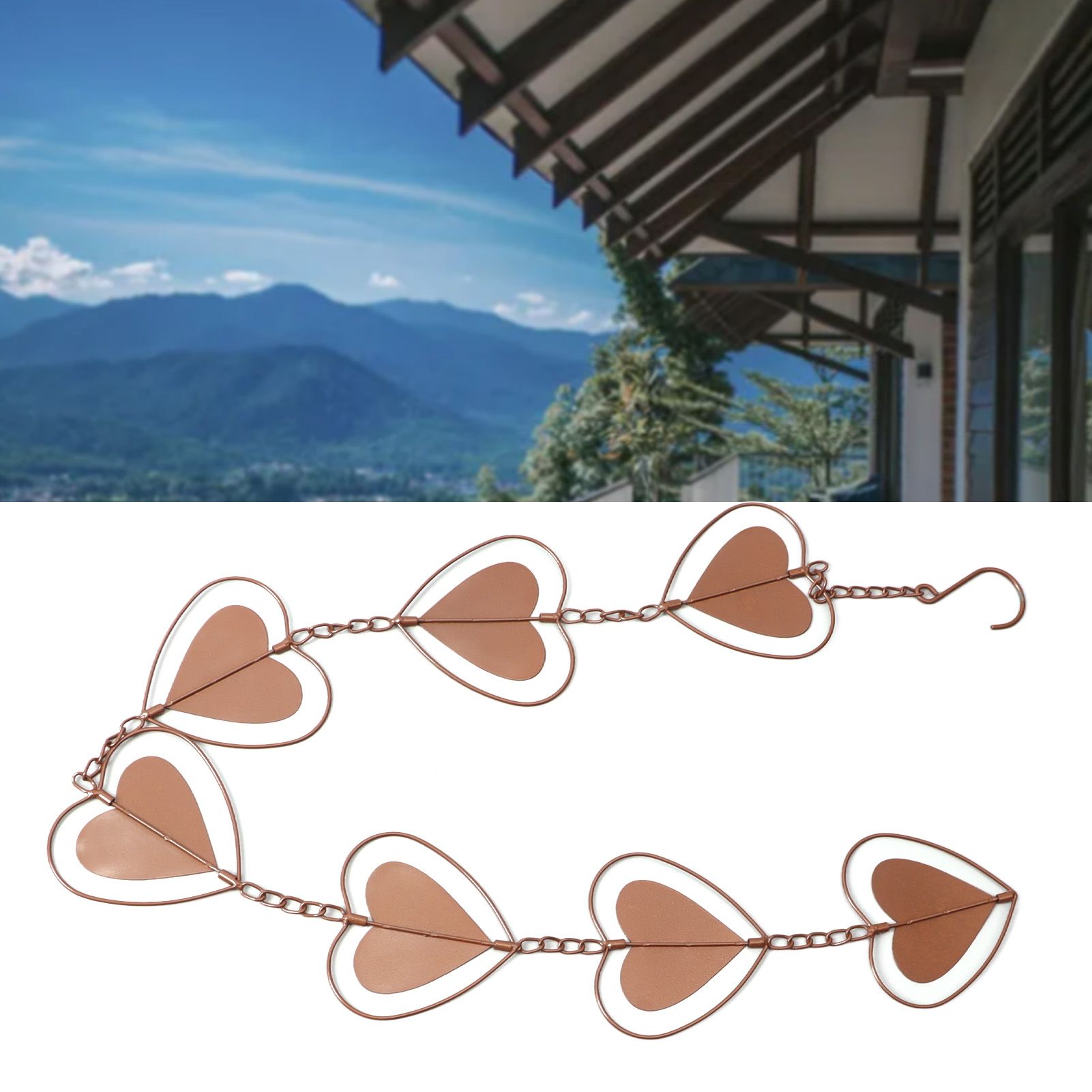 Metal Rain Chain Drainage Function Decorative Heart Shape Wind Chime with Hook view 12
