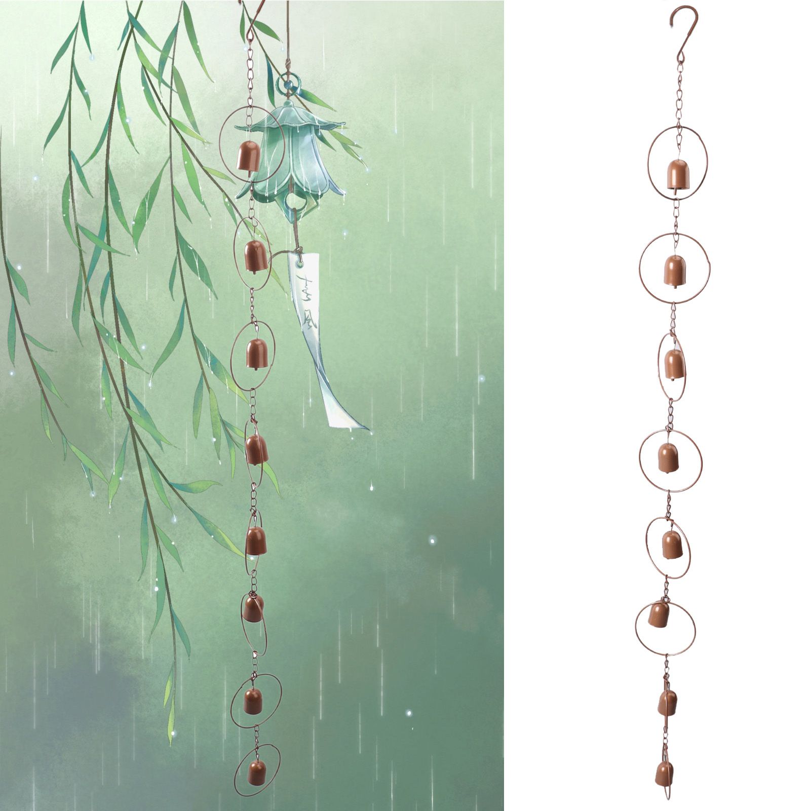 Hanging Rain Chime Metal Beautiful Sound Decorative Bell Shaped Rain Chain for view 12