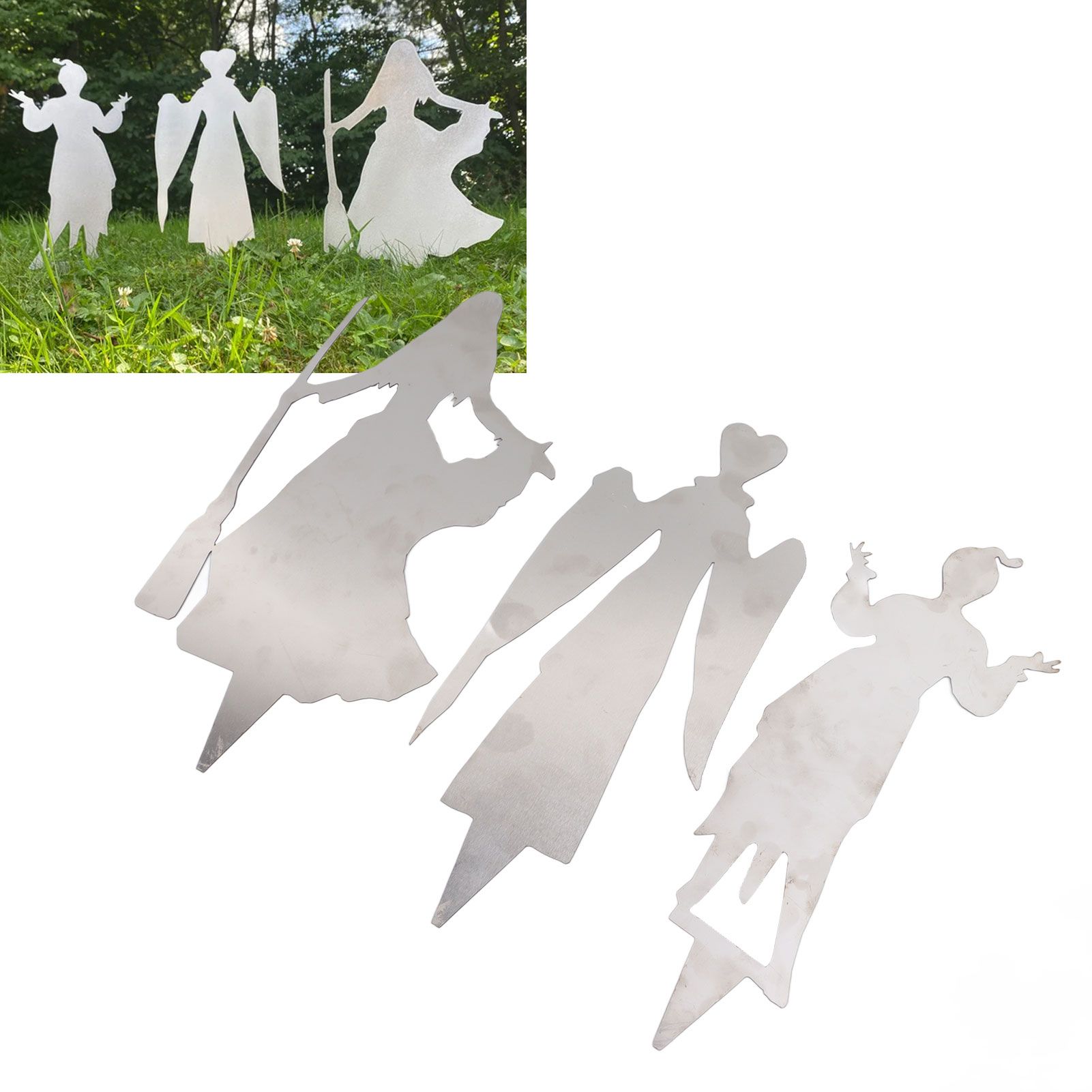 3Pcs Halloween Silhouette Yard Signs Iron Metal Witch Halloween Decorations view 11
