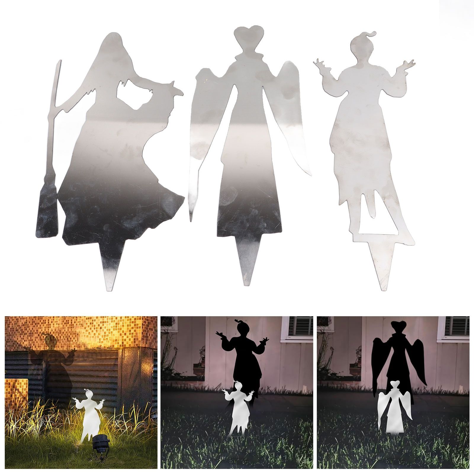 3Pcs Halloween Silhouette Yard Signs Iron Metal Witch Halloween Decorations view 12