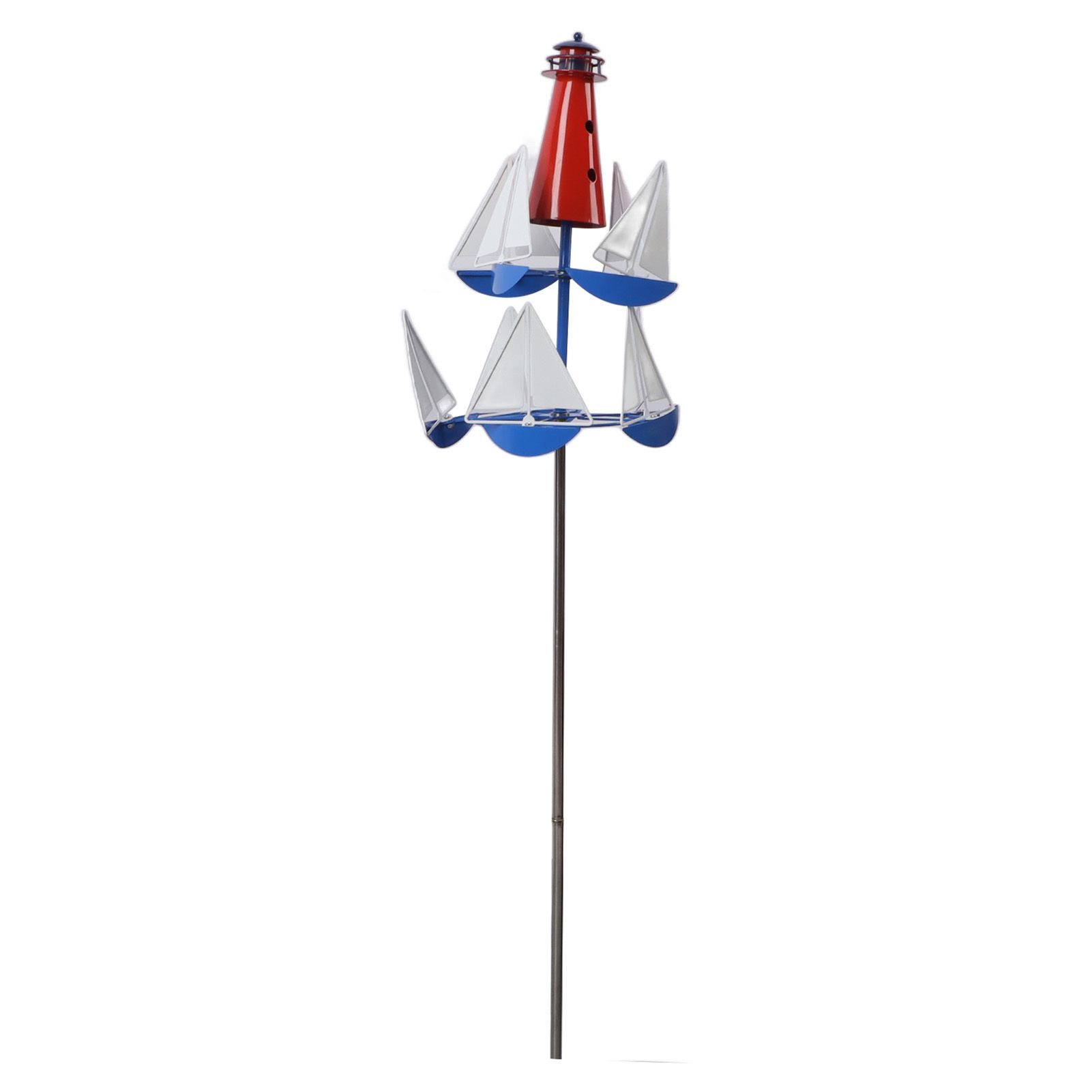 Sailboat Windmills Metal Bright Colors Lighthouse Sailboat Decoration Art Wind view 3