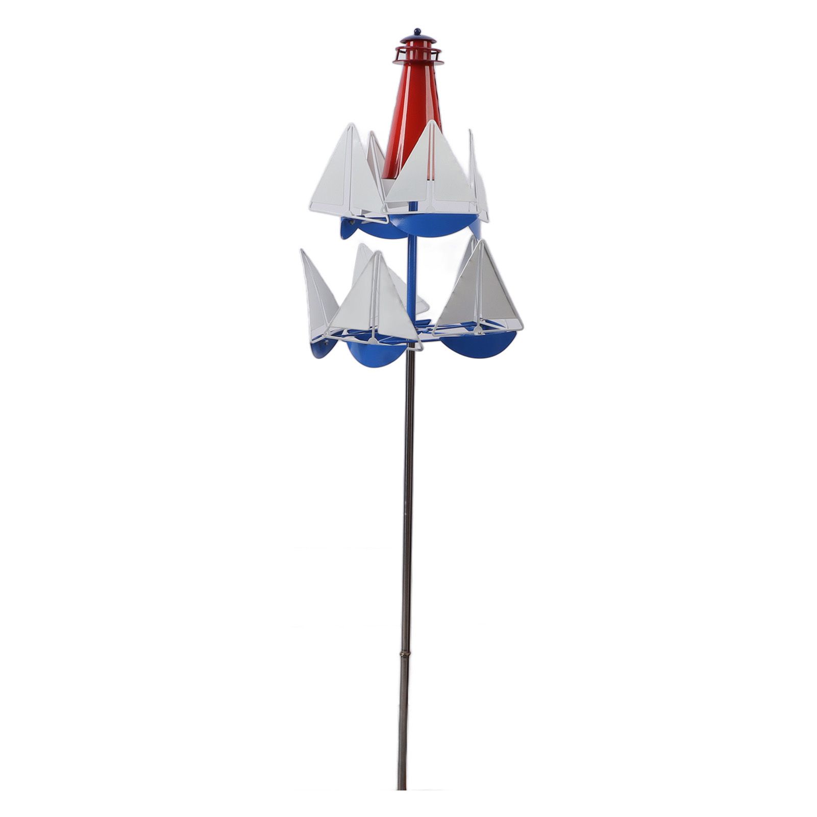 Sailboat Windmills Metal Bright Colors Lighthouse Sailboat Decoration Art Wind view 4