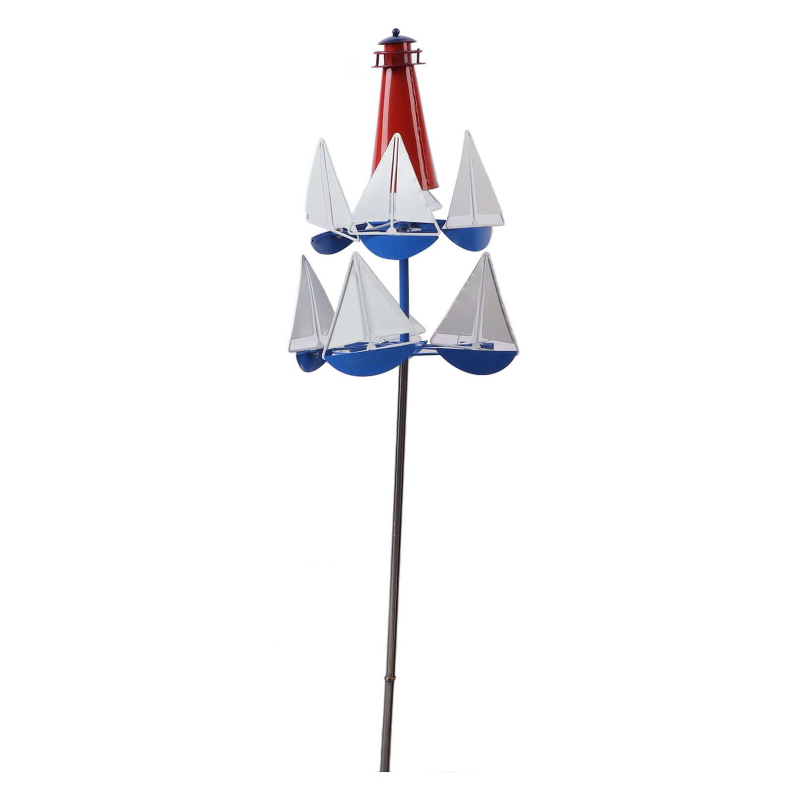 Sailboat Windmills Metal Bright Colors Lighthouse Sailboat Decoration Art Wind view 5