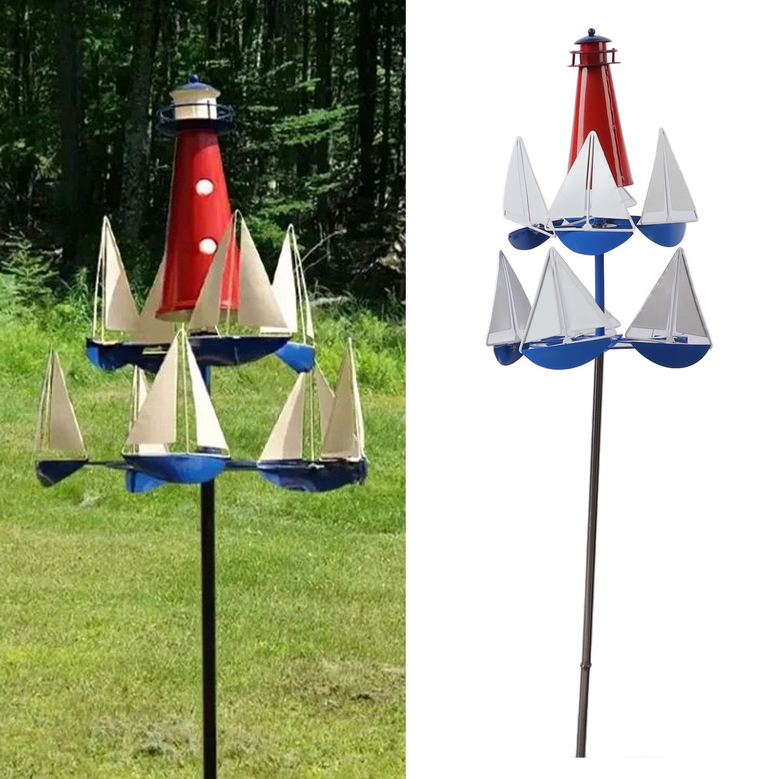 Sailboat Windmills Metal Bright Colors Lighthouse Sailboat Decoration Art Wind view 11