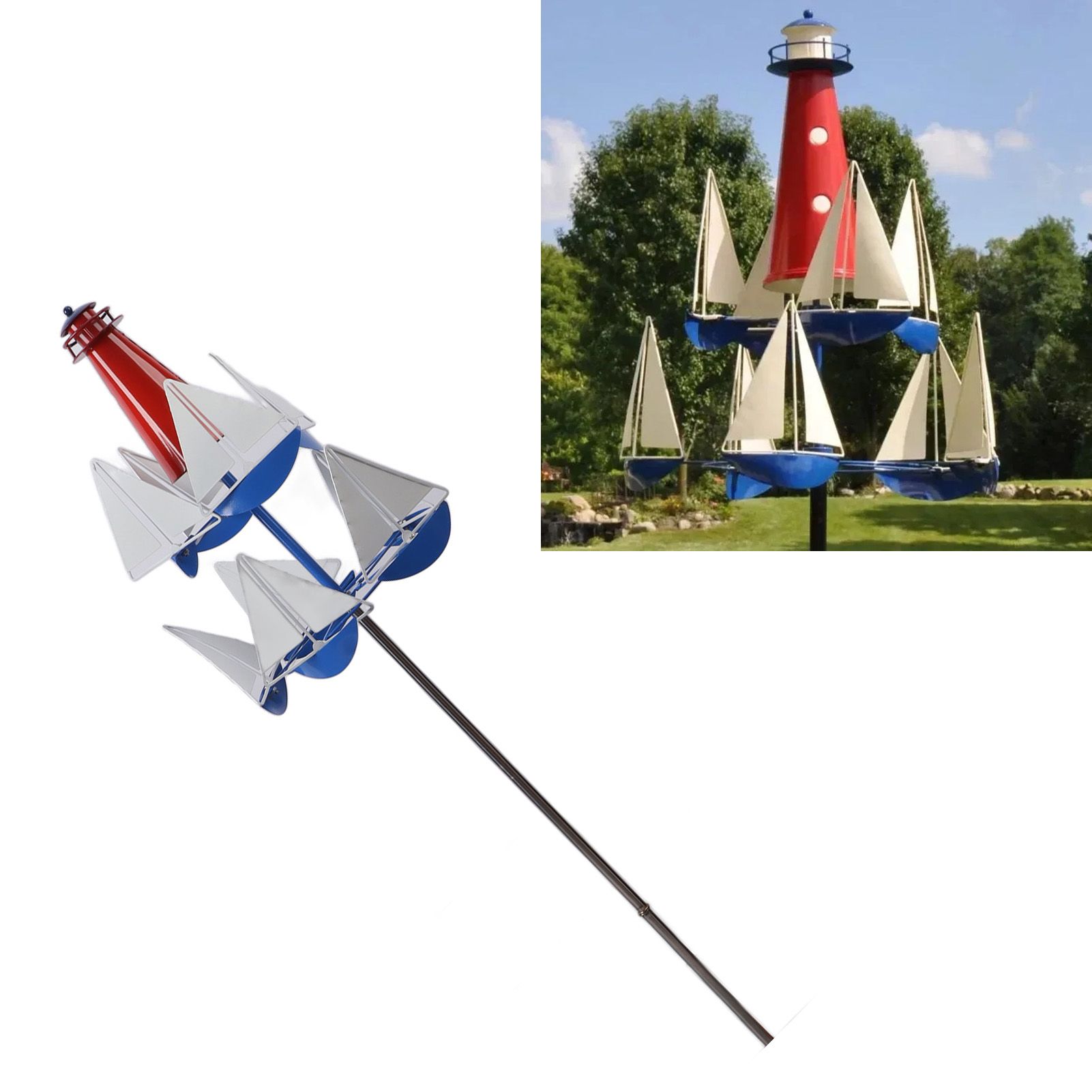 Sailboat Windmills Metal Bright Colors Lighthouse Sailboat Decoration Art Wind view 12