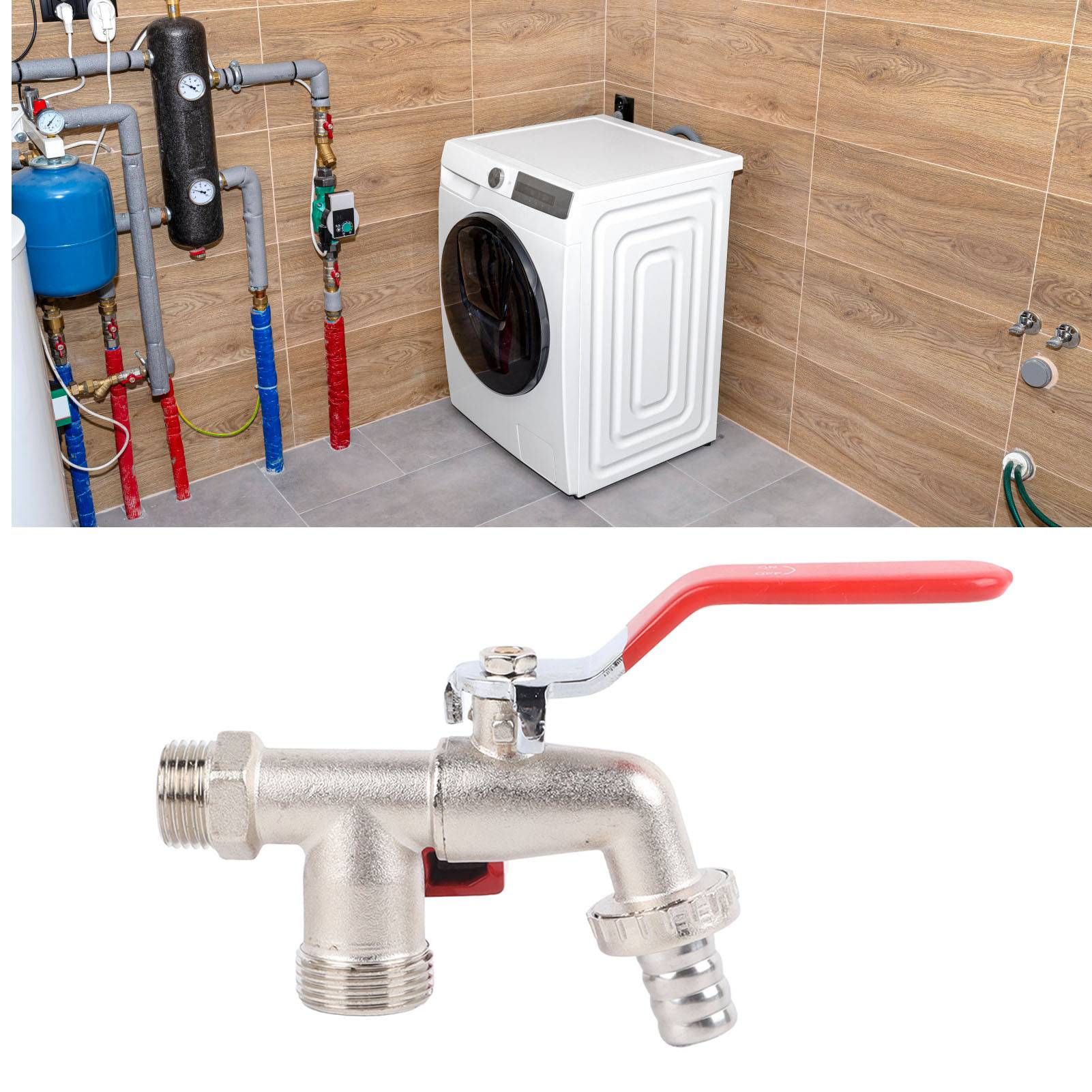 Double Valve Faucet Washing Machine Hose Valve Zinc Alloy Electroplate 1 in 2 view 12