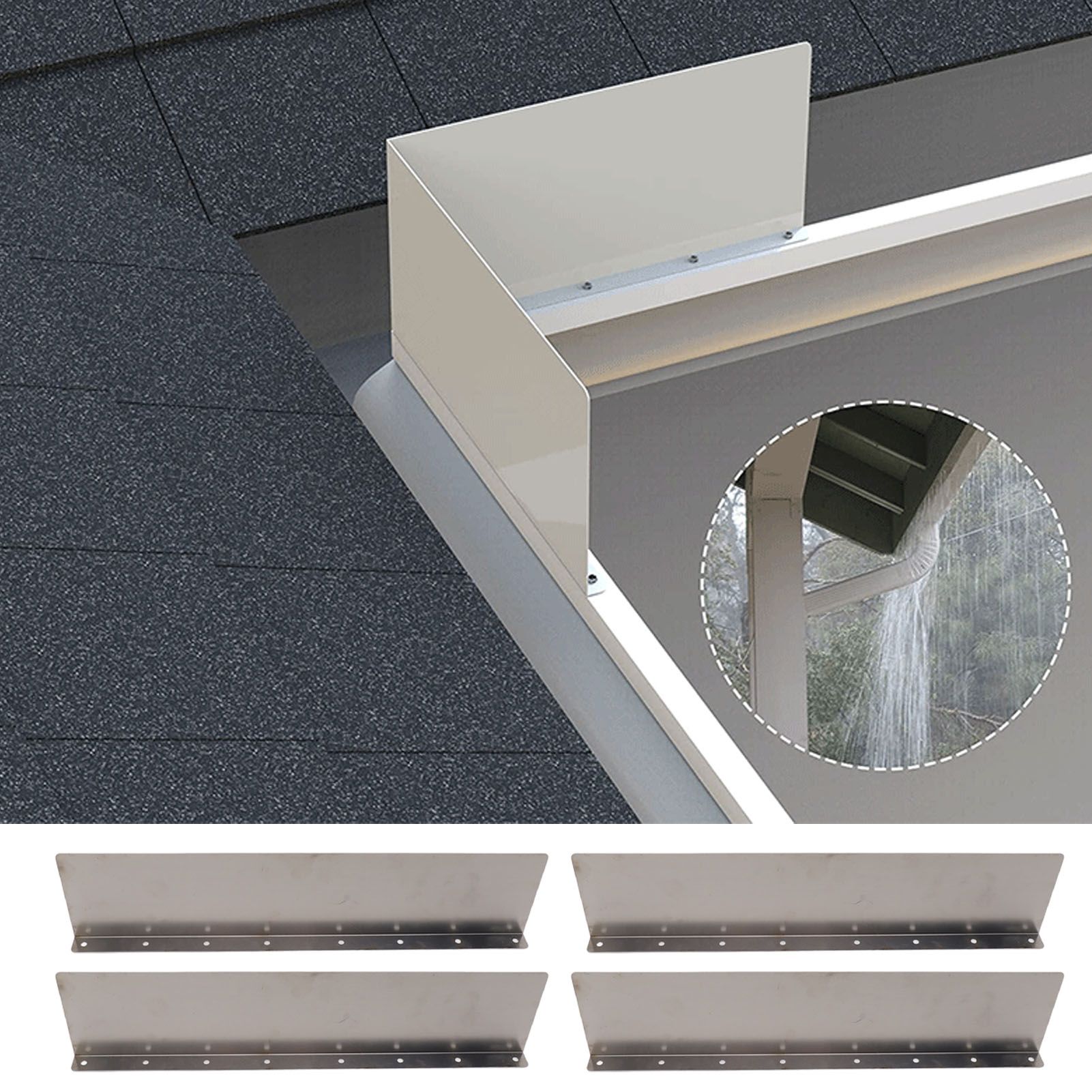 4 Pack Rainwater Valley Gutter Aluminium Rainwater Diverter Splashing Guard view 11