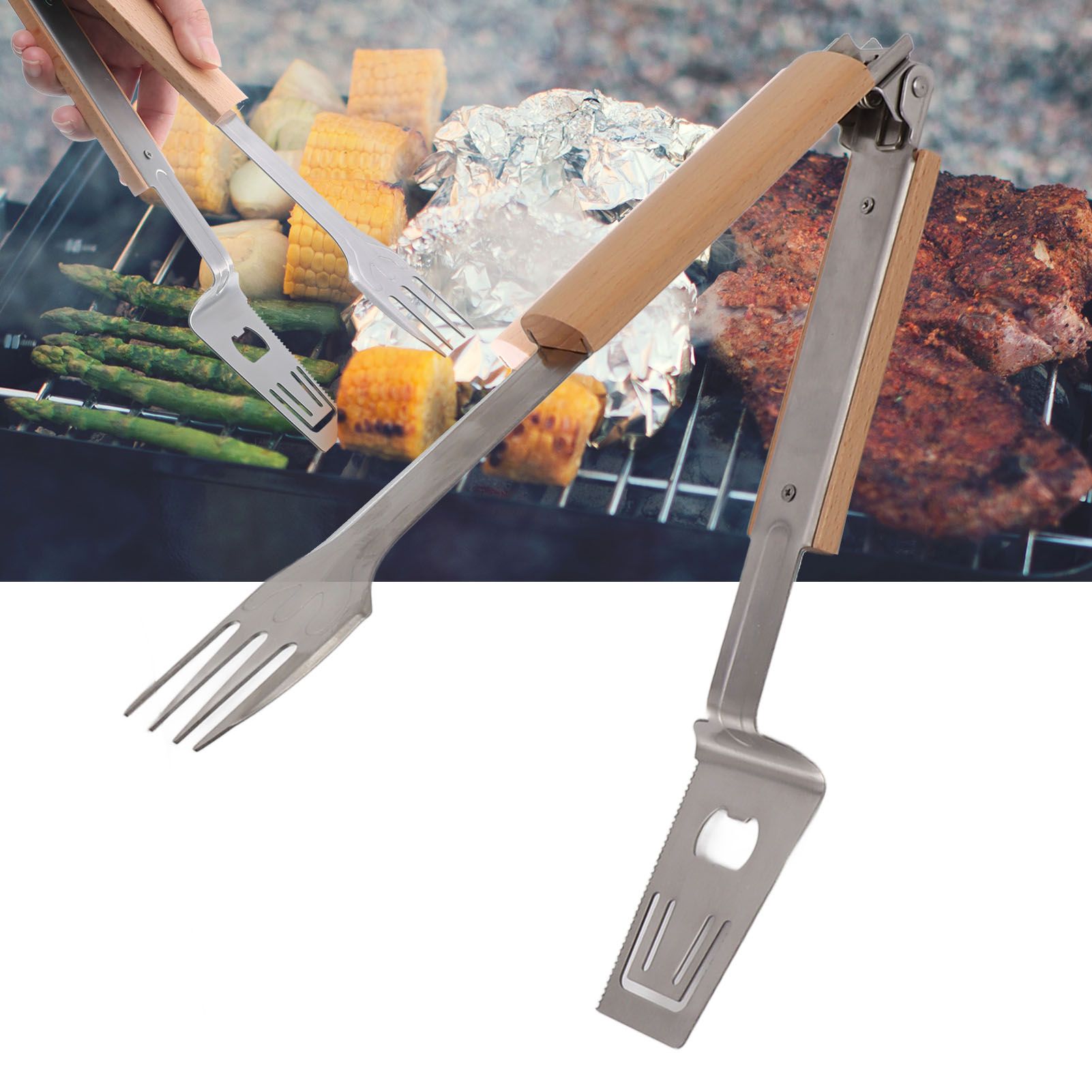 Grill Spatula Fork Tongs Durable Stainless Steel Food Tongs Multifunctional view 12