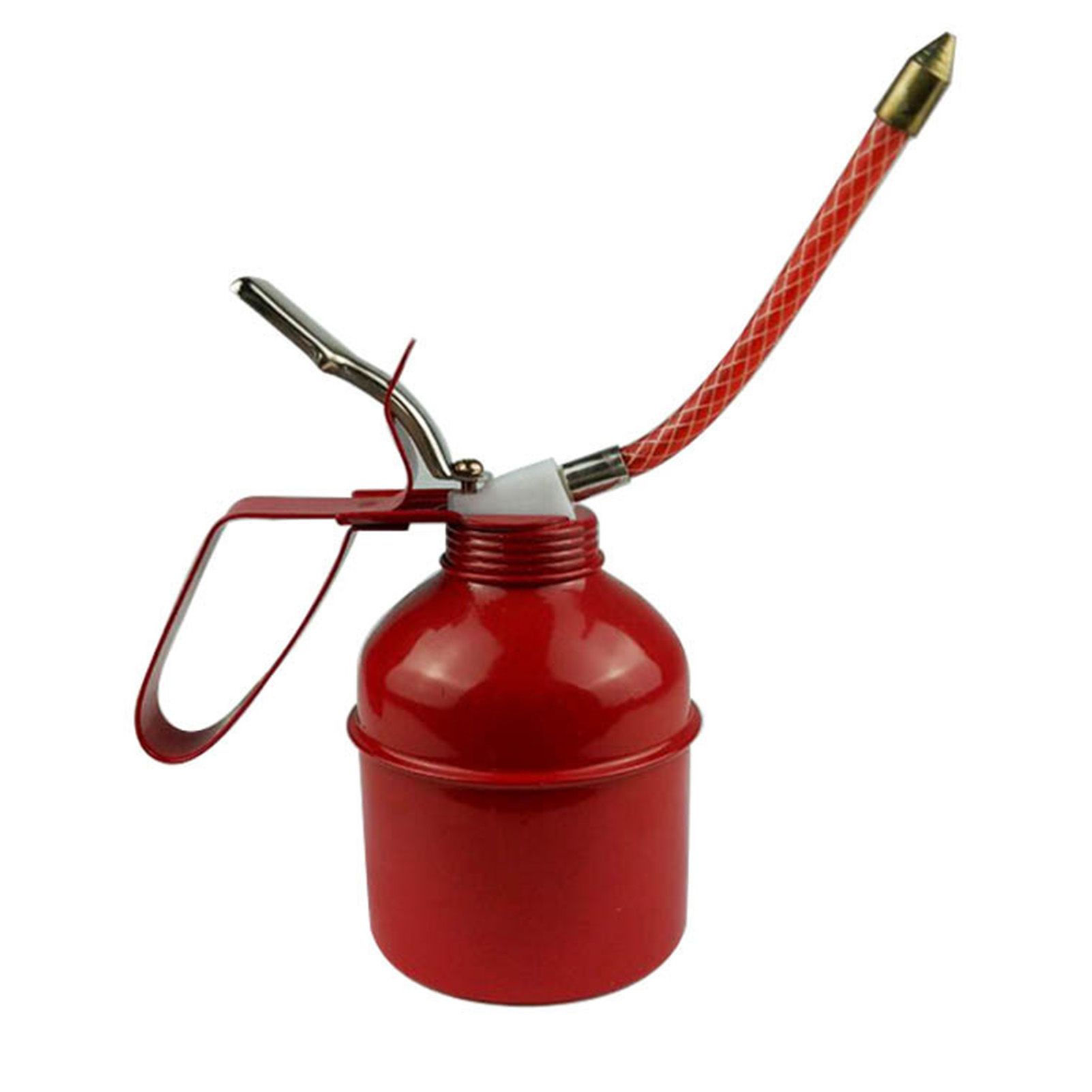 Manual Oiler Can Iron Red Lever Style Lubrication Oiling Can Flexible Hose Oil