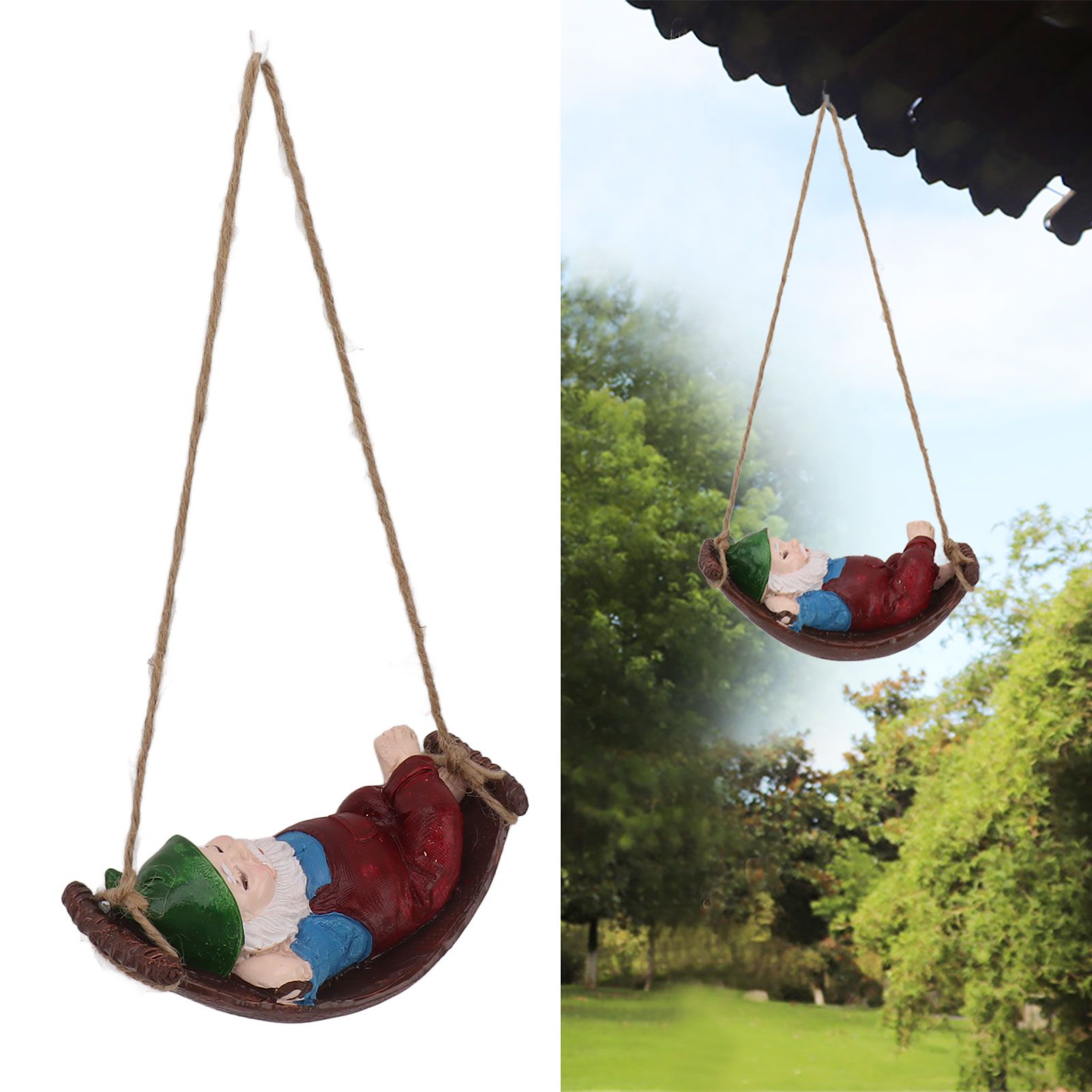 Dwarf Swing Sculpture Ornaments Resin and Twine Lovely 7.5in Resin Dwarf Swing view 12