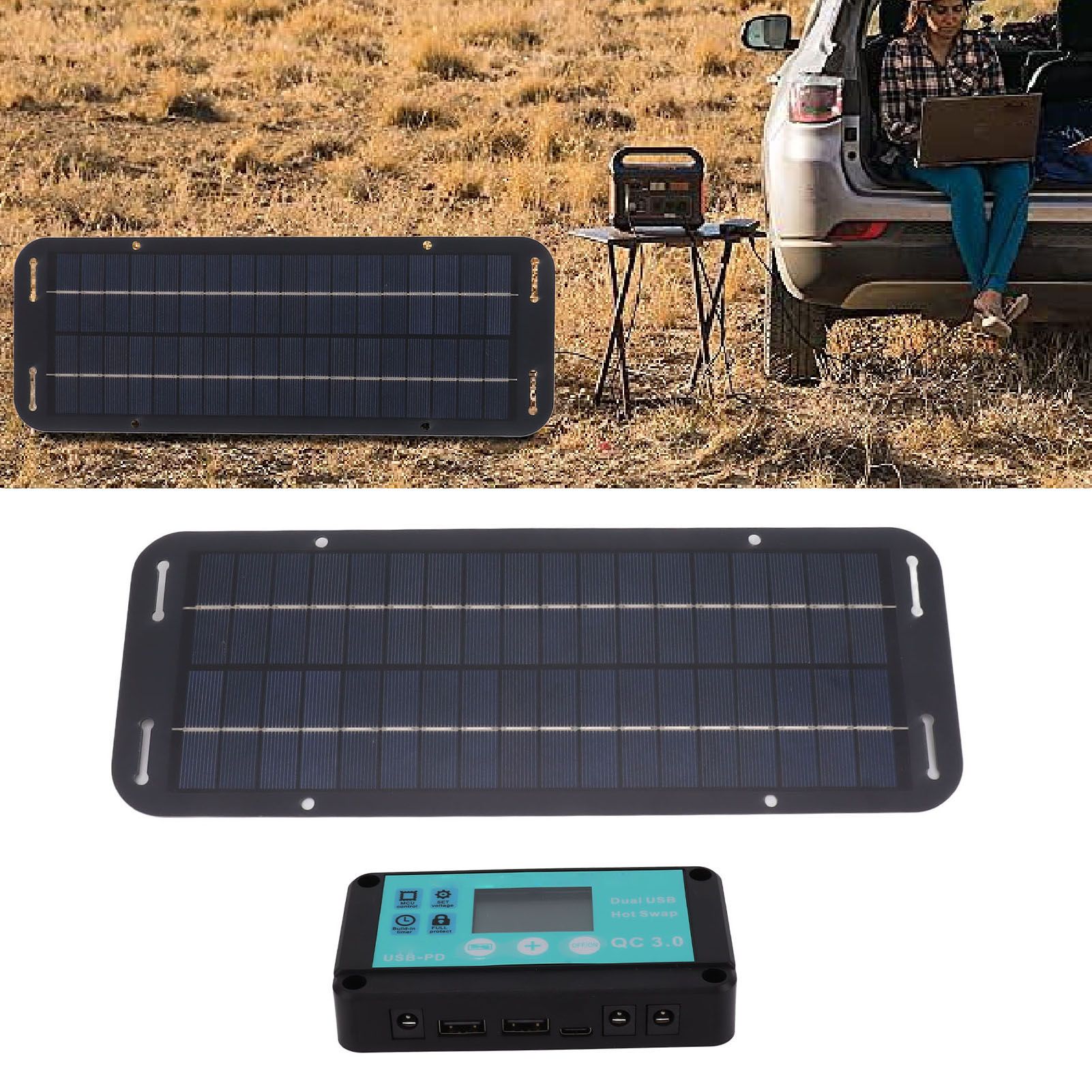 20W Solar Panel Black Solar Cell with Waterproof MPPT Controller for RV Home view 12