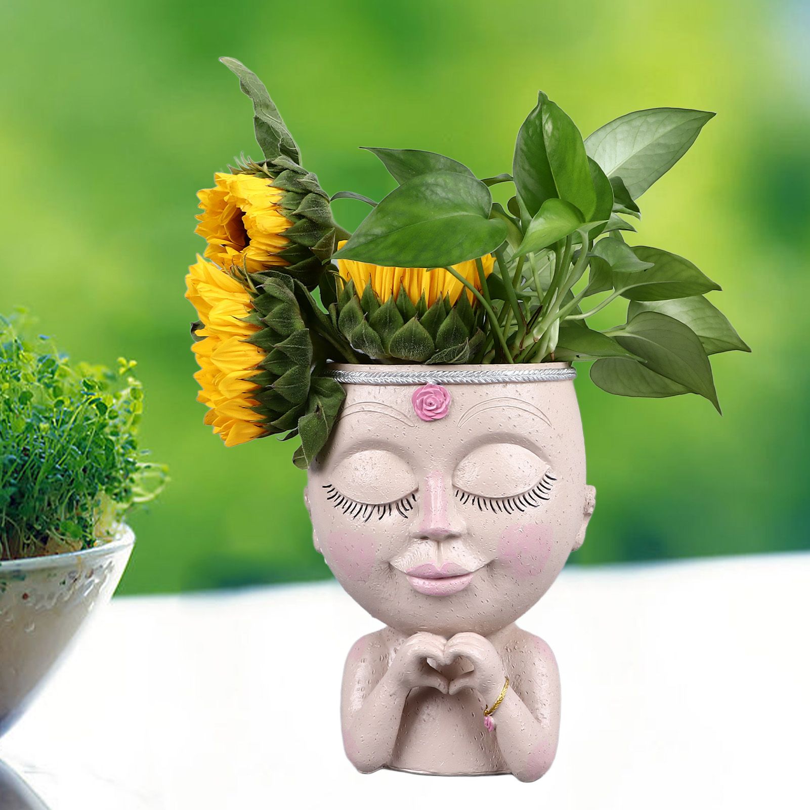 Face Planter Pot Resin Love Style Lady Head Succulent Planter Women Face view 12